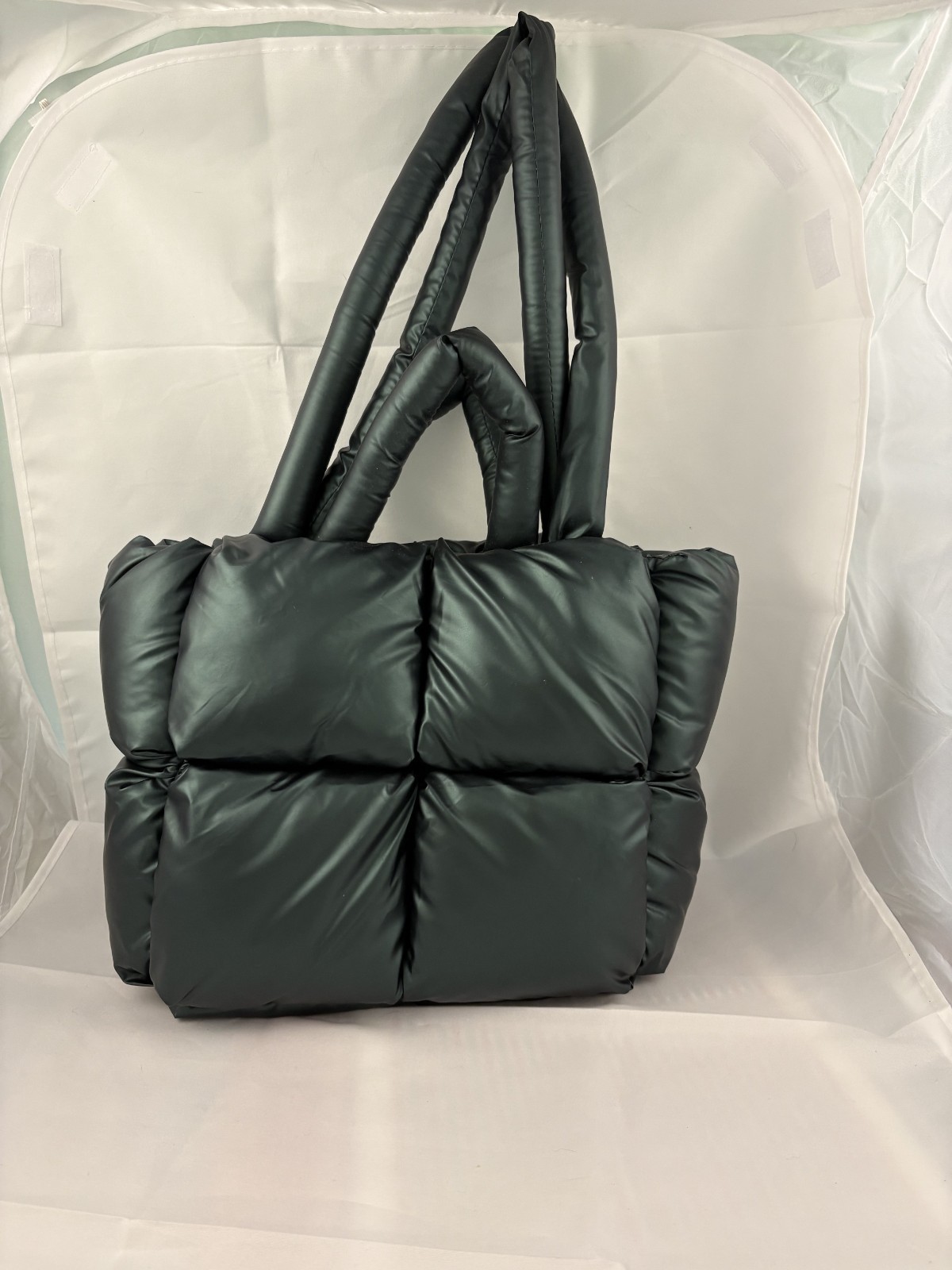 Anthropologie Green Puffy Quilted Tote 13x11x5 EUC MSRP $90