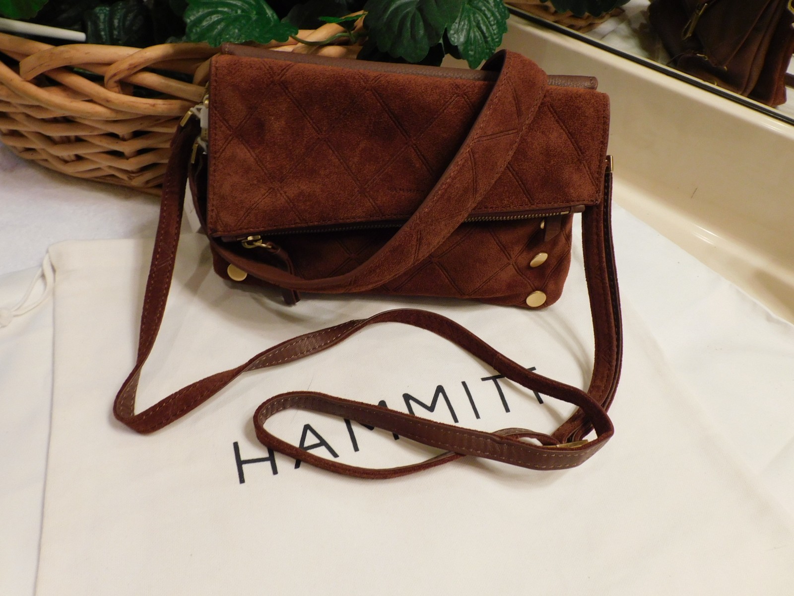 NWT HAMMITT DILLON SML CHOCOLATE DIAMOND SUEDE $445** FREE SHIPPING*