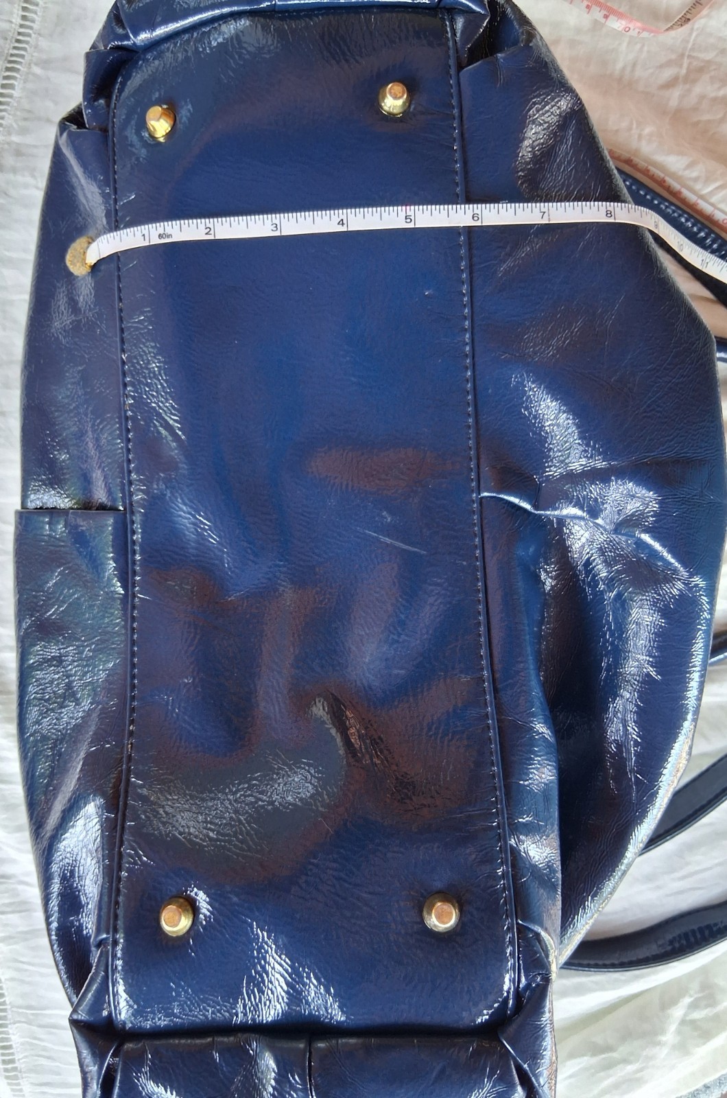 Buddha Boutique Navy Blue Patent Faux Leather Bow Satchel Shoulder Crossbody Bag