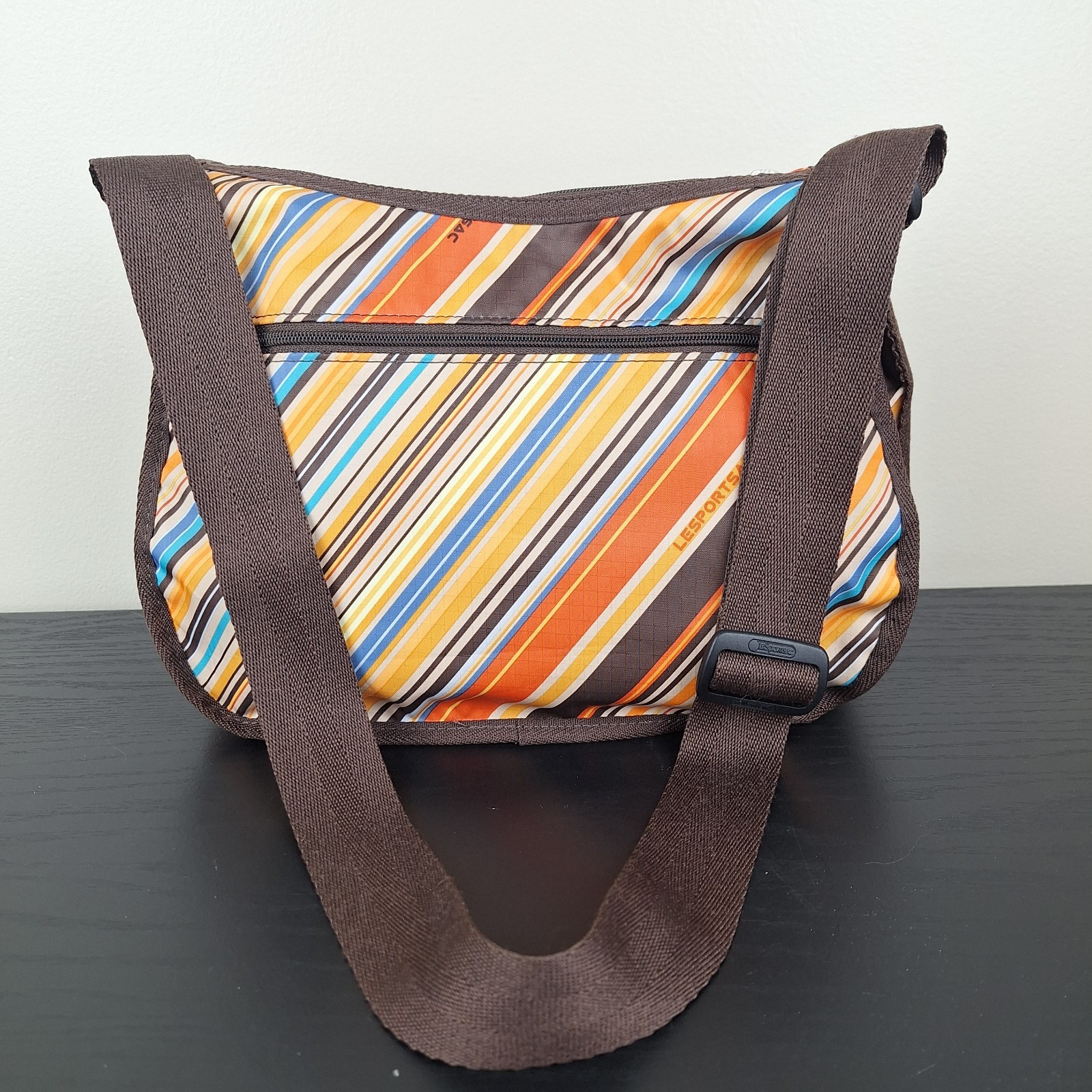 Lesportsac Deluxe Everyday Bag 70s Retro Style Striped Nylon Crossbody + Pouch