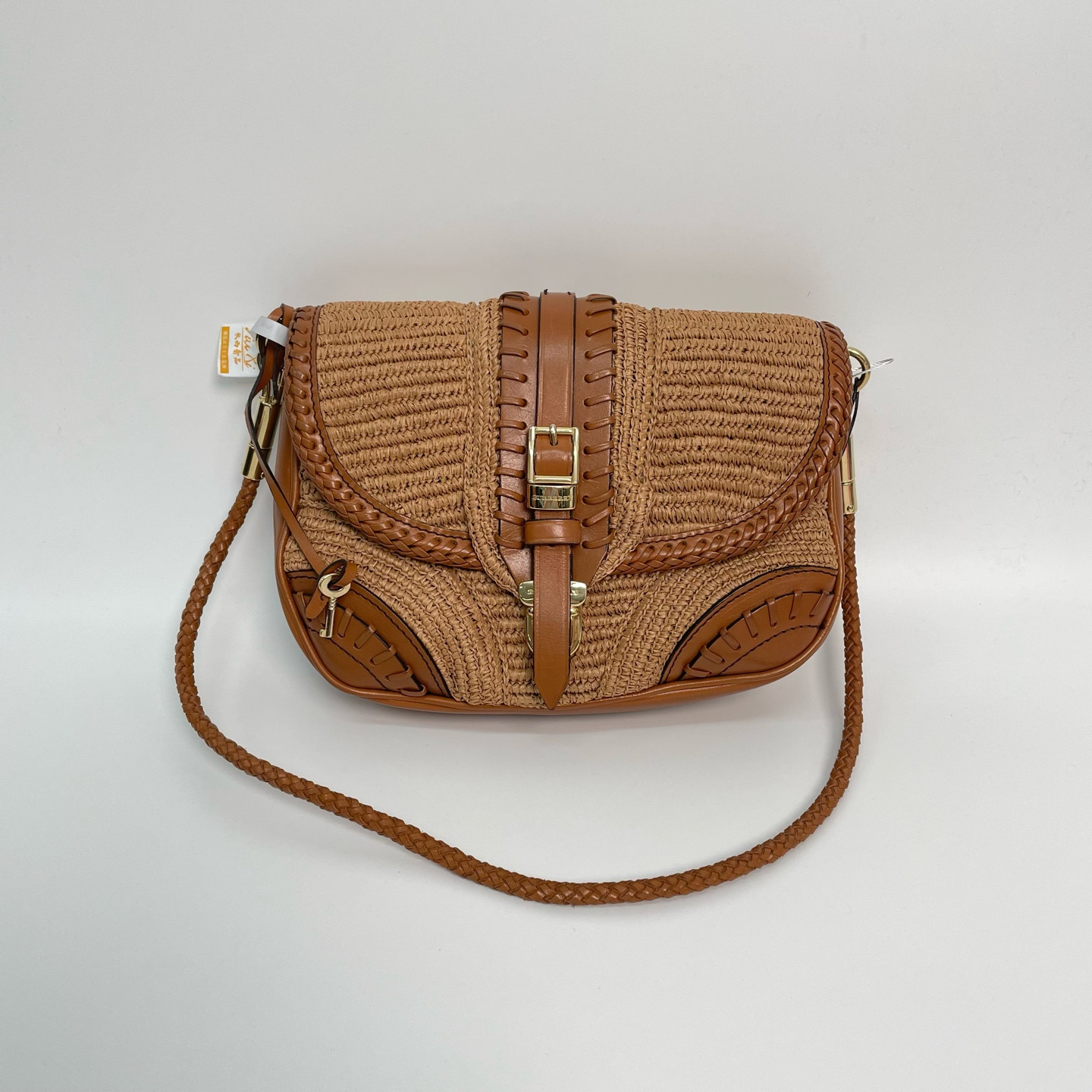 Authentic Burberry Raffia Woven Messenger Bag Raffia and Leather Messenger Bag