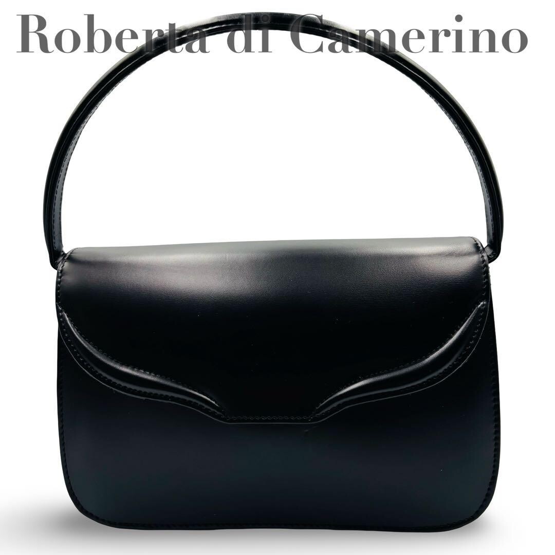 Roberta di Camerino Black Leather 2 Way Formal Bag Shoulder Strap Gold Hardware