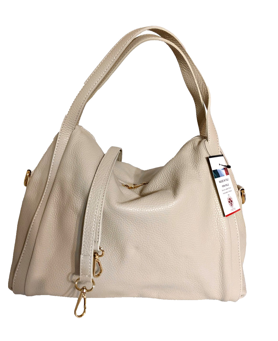ITALIAN PREMIUM PEBBLED CALF LEATHER LARGE SHOULDER BAG HANDBAG – MADE IN ITALY