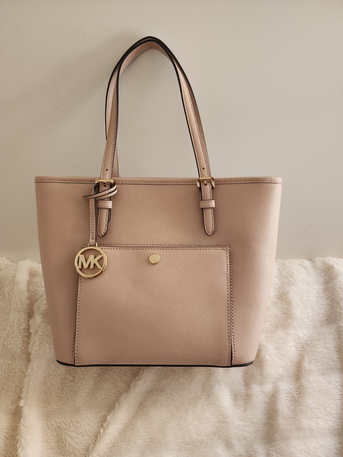 NWT Michael Kors Jet Set Large TZ Dusty Pink Saffiano Leather Snap Pocket Tote