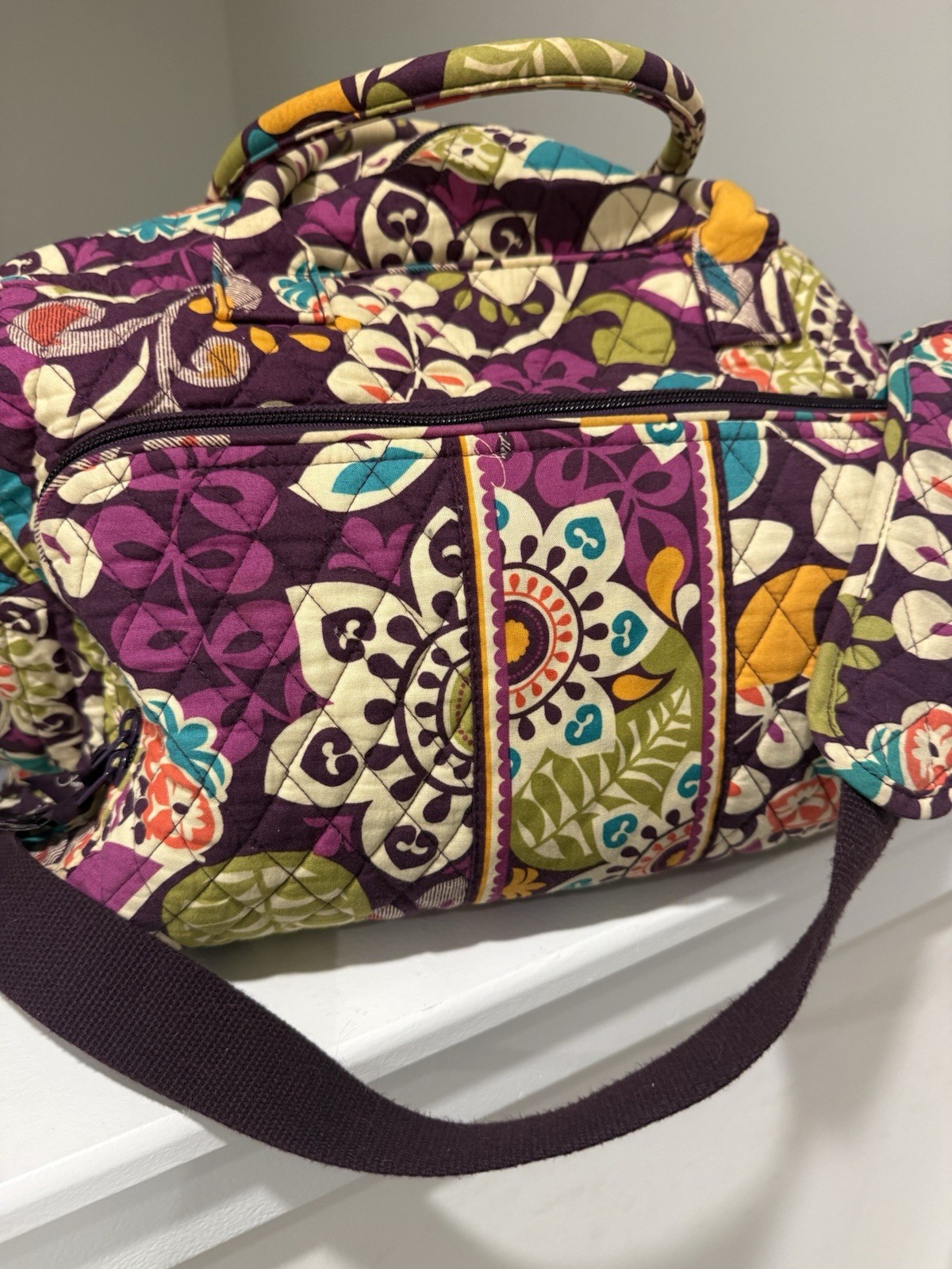 Vera Bradley Duffel Bag In Plum Crazy Print Comes With Free Cosmetic Bag