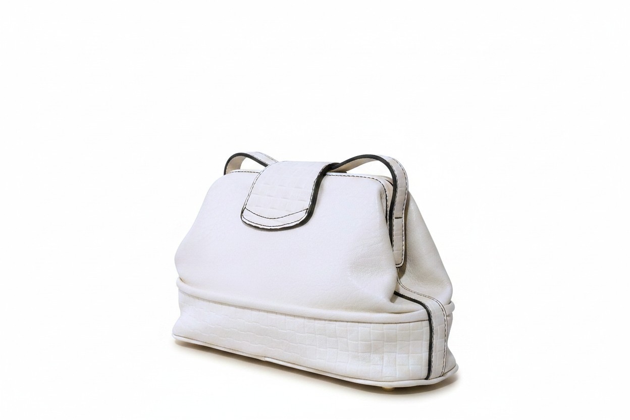 Liz Soto White Vegan Leather Crossbody Bag Retro Polka Dot Geometric Lining