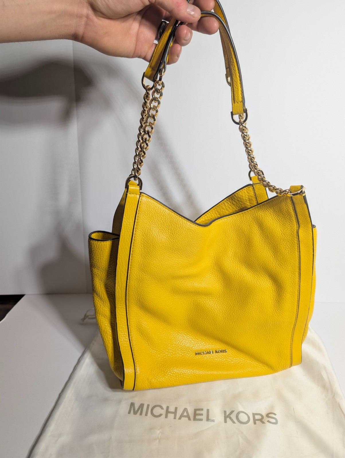 Michael Kors Raven Large Peppled Leather Sunflower/Daffodil Yellow Shoulder Bag