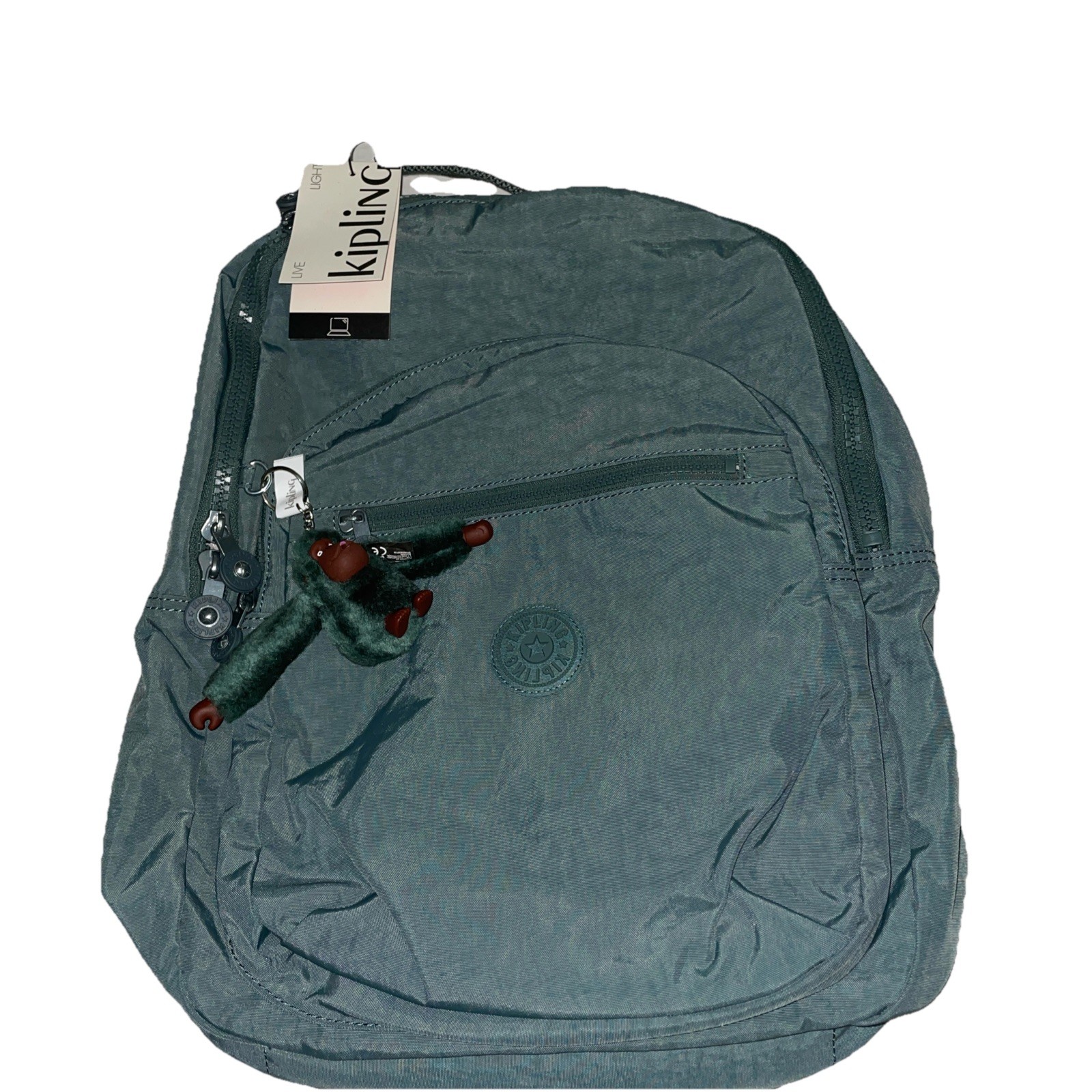 NWT $109 KIPLING Challenger Backpack Bag Light Aloe Tonal w/Monkey Charm