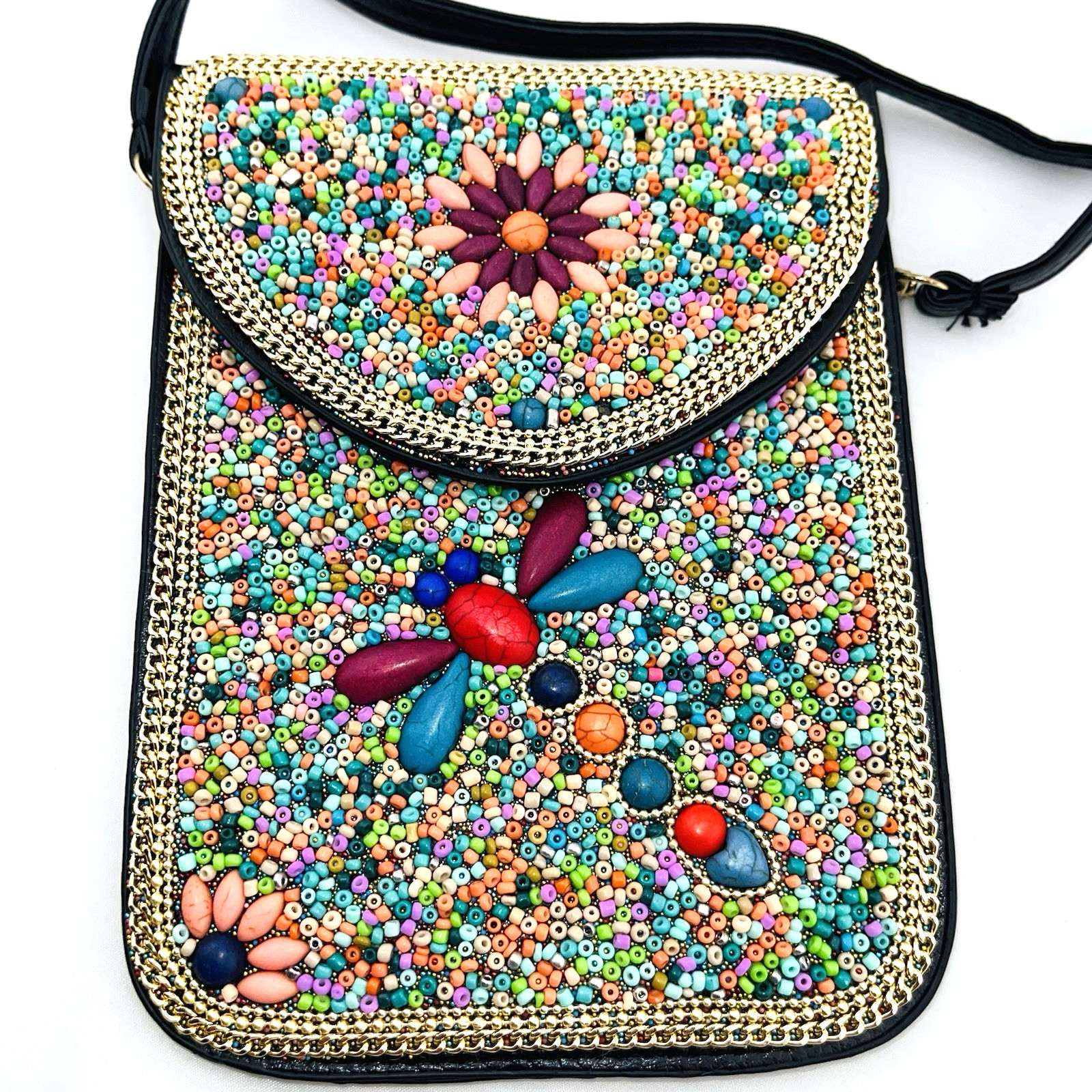 Coco + Carmen Women’s Beaded Dragonfly Pockets Flap Crossbody Bag Purse Floral
