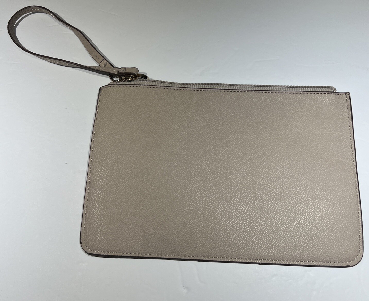 Anne Klein Taupe Pebbled Leather Clutch /wristlet Goldstone Hardware 10.75×7 In
