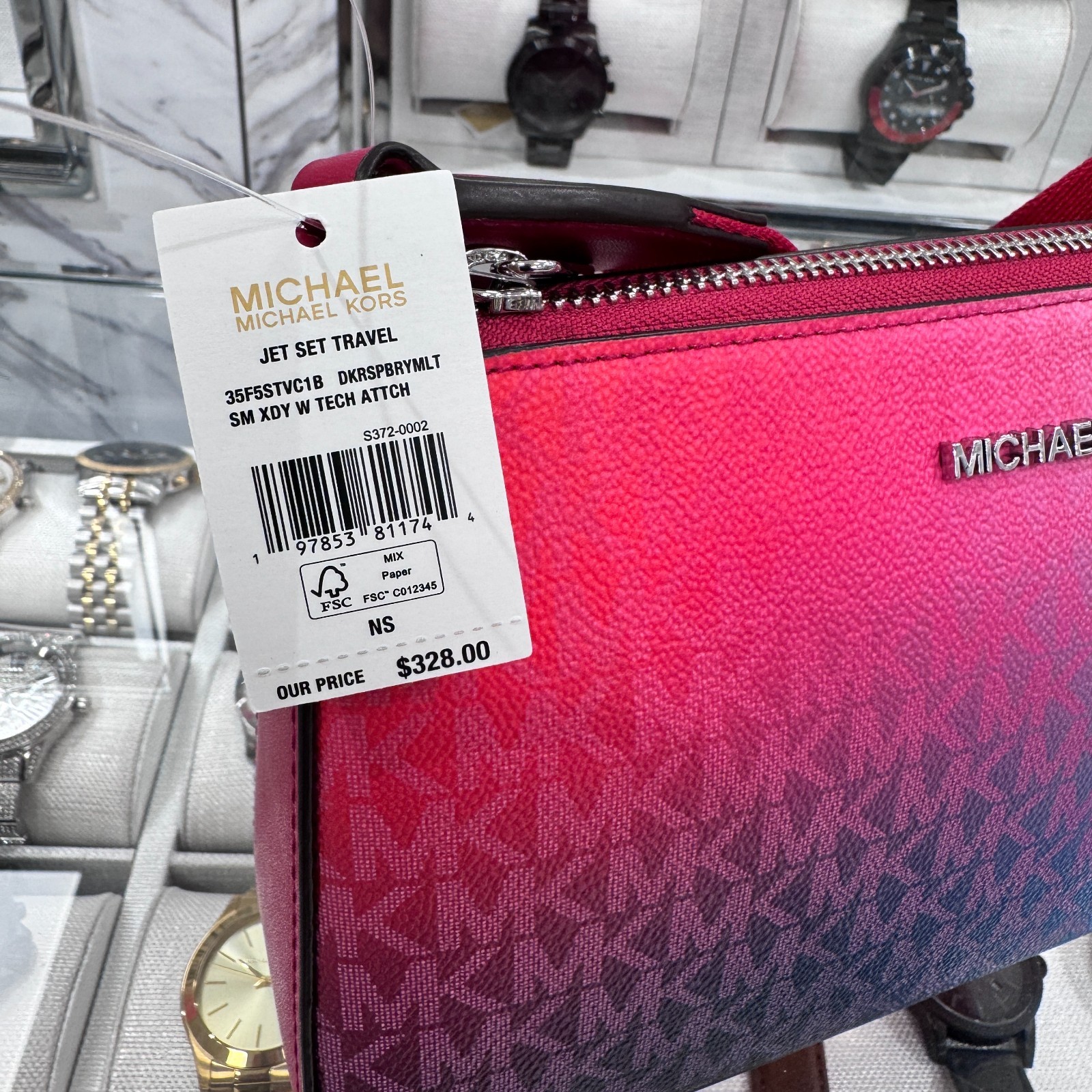 Michael Kors Jet Set Travel SM Tech 3in1 Crossbody Bag color shift Drk Raspberry