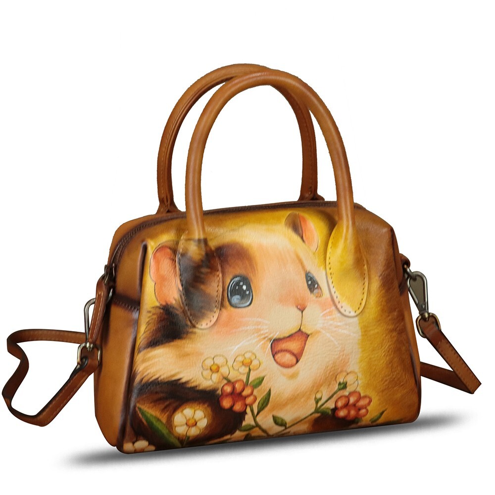 Hand Painted Genuine Leather Small Purses Handbag Women Crossbody Shoulder Bag