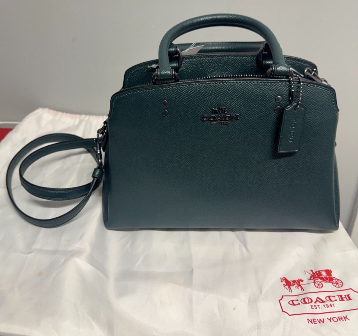 Coach Purse Bag Mini Lillie Carryall XGN LTH Crossgrain Forest Green W/ Dust Bag