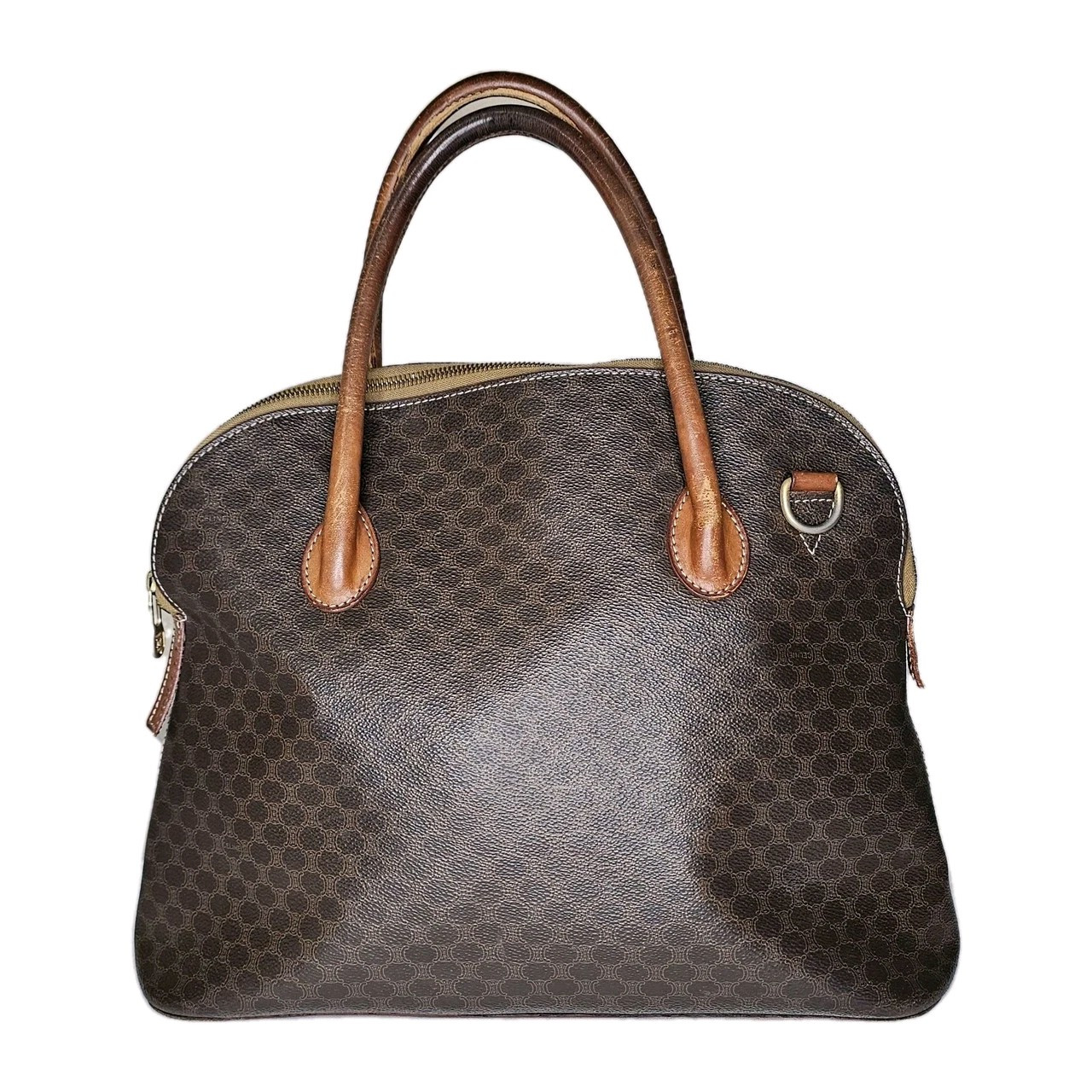 Auth CELINE Macadam – Dark Brown Light Brown PVC Leather Handbag Needs some love