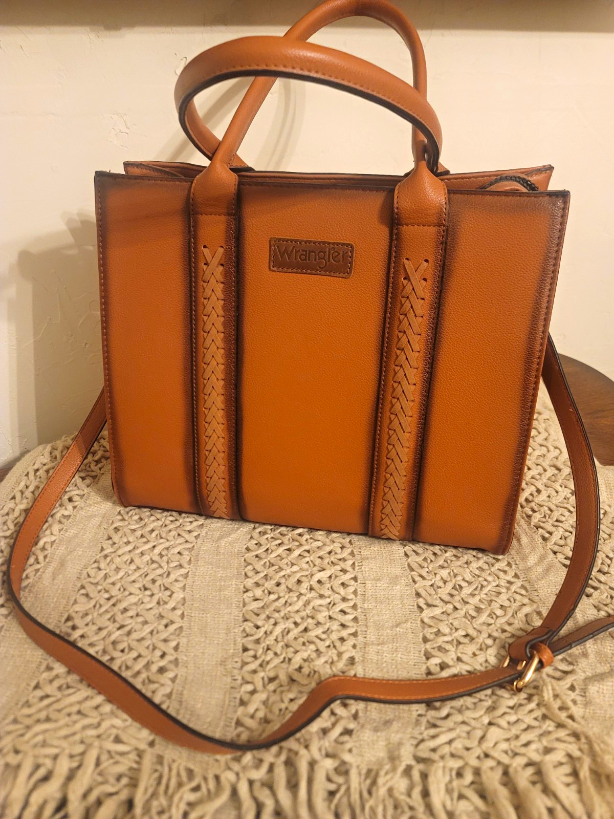 Wrangler Brown Medium Satchel Top Handle Zip Top Detach Strap Gold Hardware