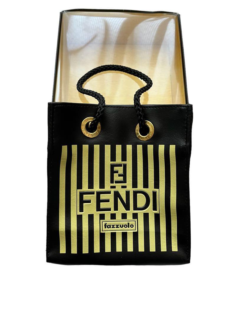 FENDI Fazzuolo Mini Hand Pouch Bag Black Pequin H13.5cm x W12.5cm x D5.5cm W/Box