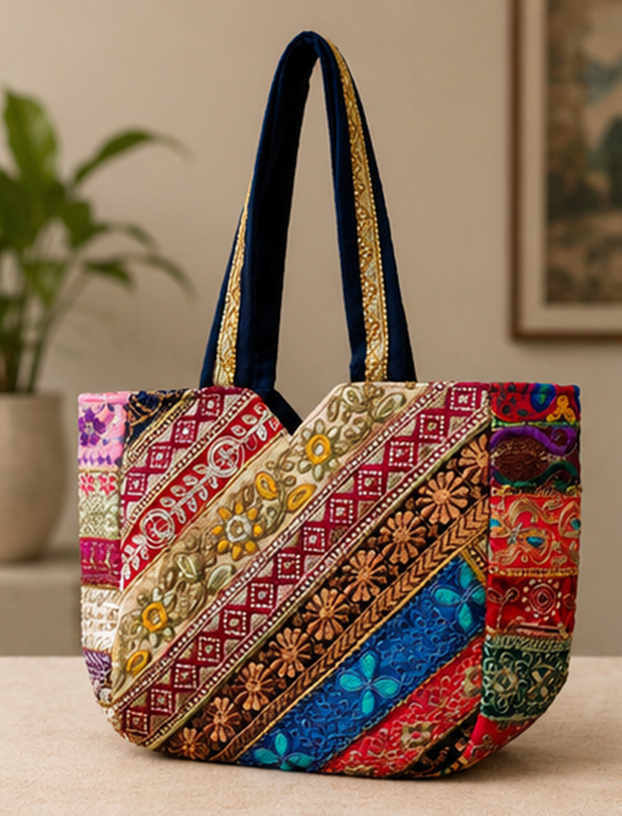 Elephant Print Tote Bag, Boho Shoulder Reusable Shopping, Indian Elephant