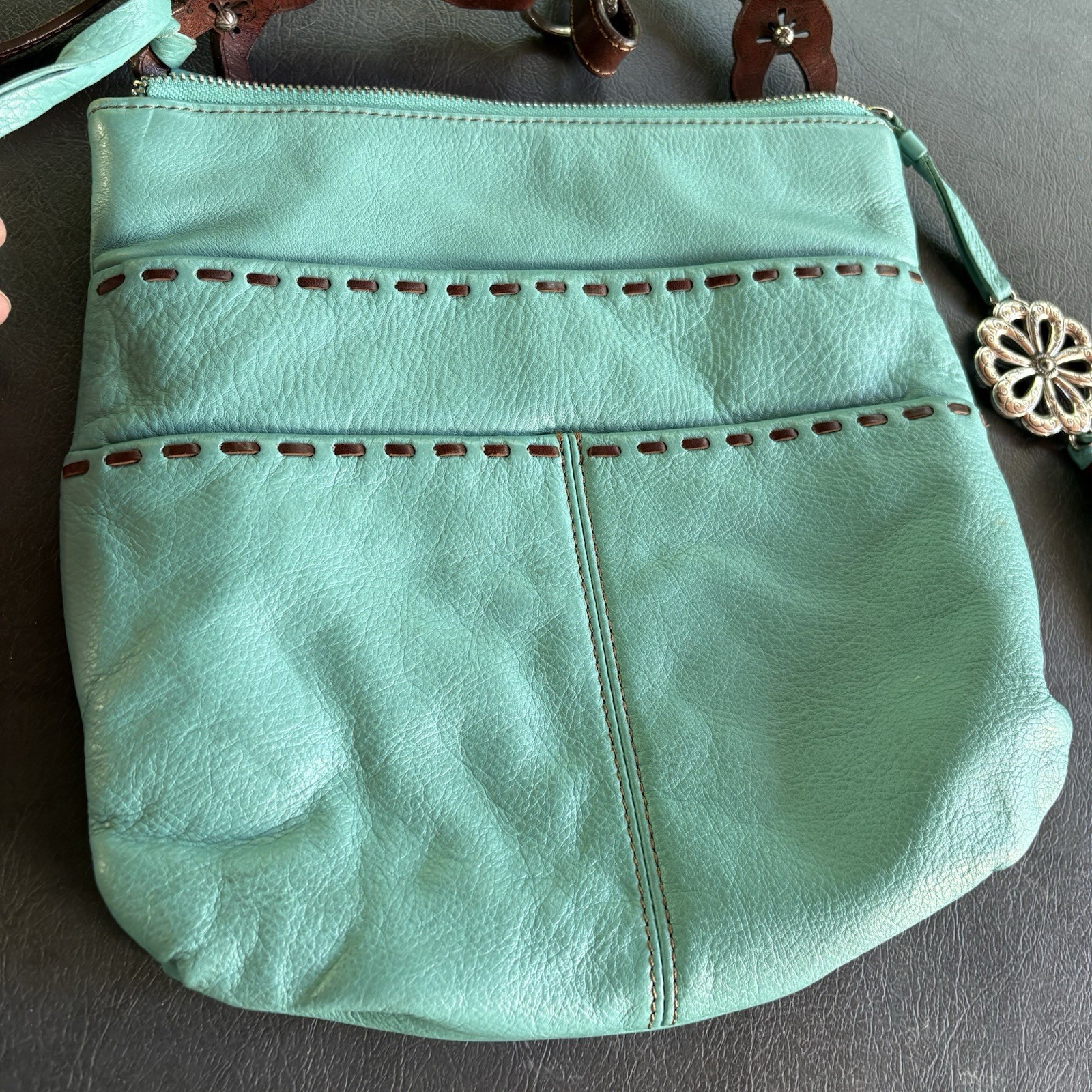 BRIGHTON KODA COLLECTION Teal LEATHER CROSSBODY MESSENGER BAG Heart L896041