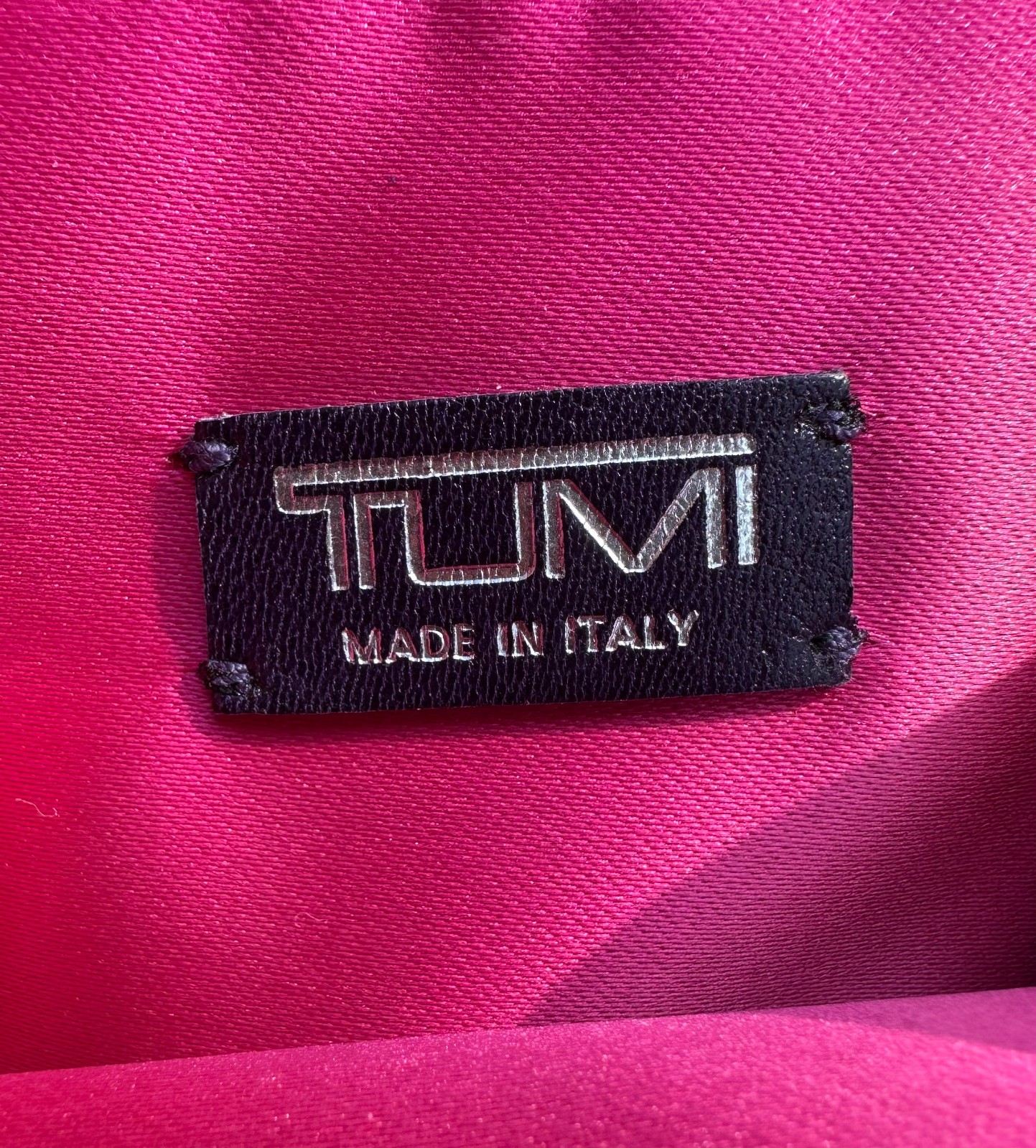 EUC TUMI Purple Suede Gusseted Small Tote Calfskin Leather Trim Pink Satin ITALY