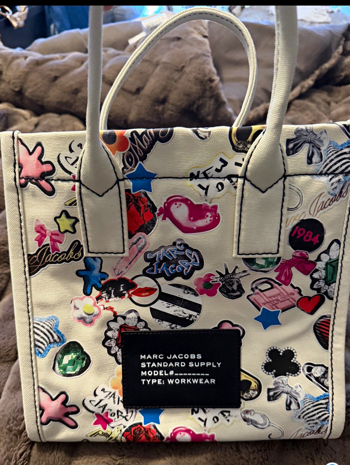 Marc Jacobs The Tote Bag Small White/Multicolor Graphic Print Tote w/ Strap