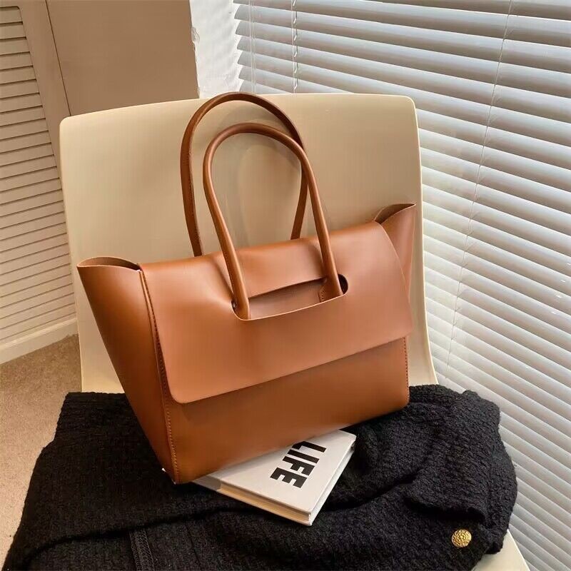 Fashion Women Large Capacity Tote Shoulder Bag Simple Retro PU Leather Handbag