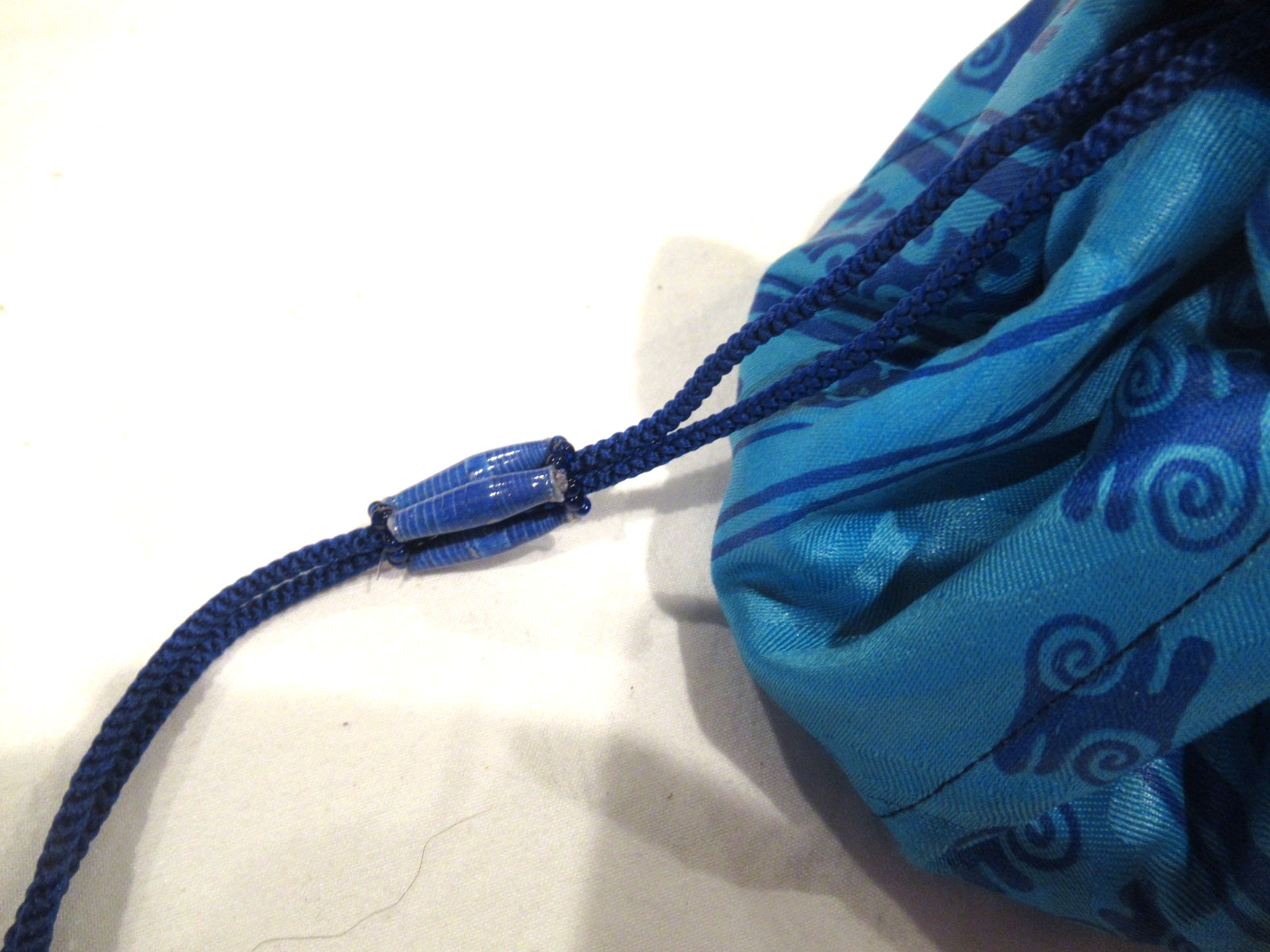 Bead for Life blue drawstring bag, handmade in Uganda