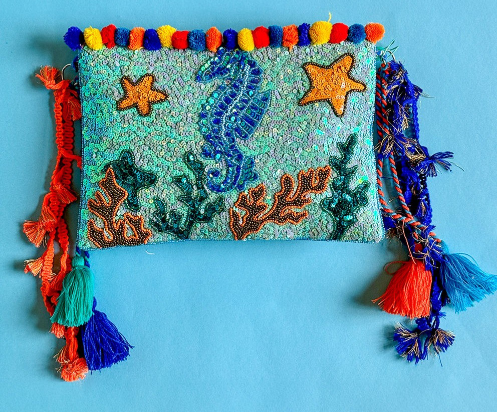 ANTICA SARTORIA SICILIAN CART CACTUS & LEMONS ON BACK BEAD & SEQUINS PURSE NWT