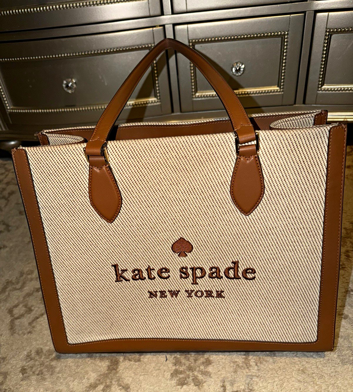 kate spade new york Tote Bag Beige/Brown Zip, Detachable Strap, Pockets