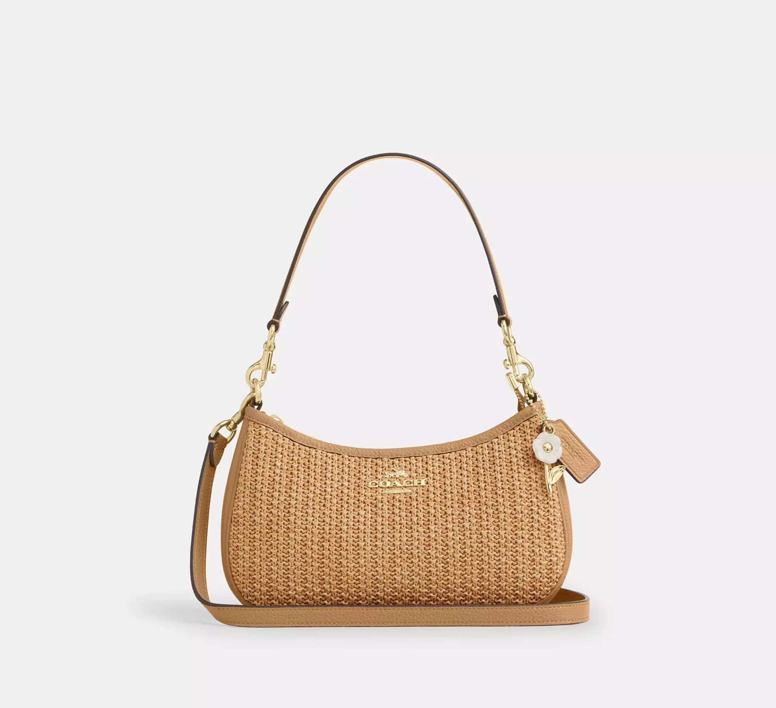 NWT COACH Teri Shoulder Bag With Charm CEC43 straw/Im/Toast Leather
