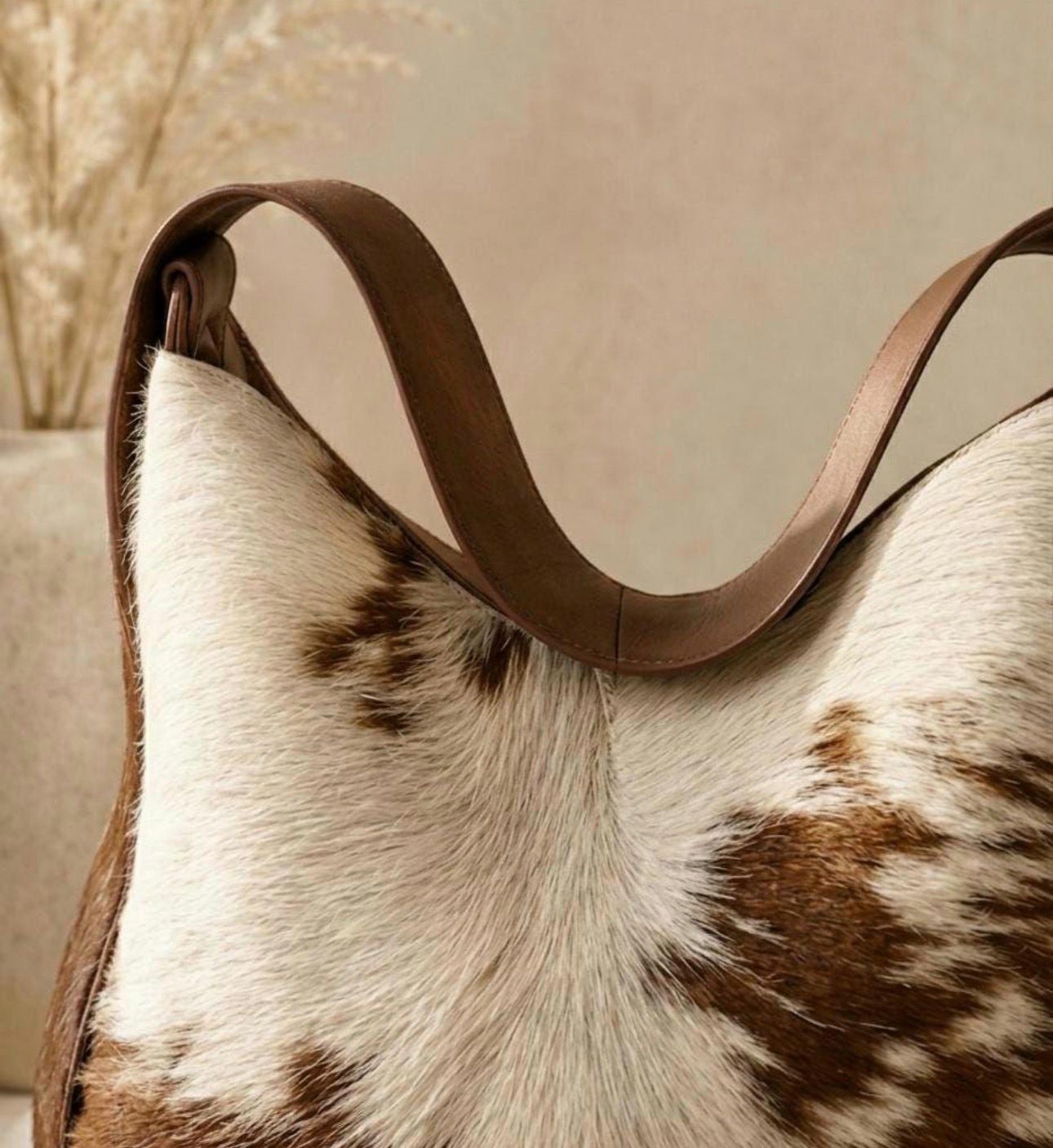 Genuine Cowhide Leather Tote Bag Hair-On Brown White Shoulder Handbag Western