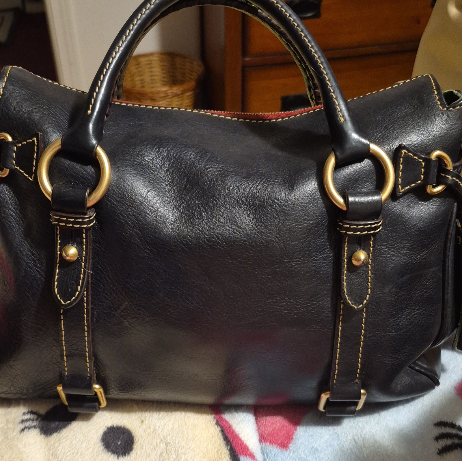 Dooney & Bourke Black Large Satchel Zip Gold Hardware Detachable Strap