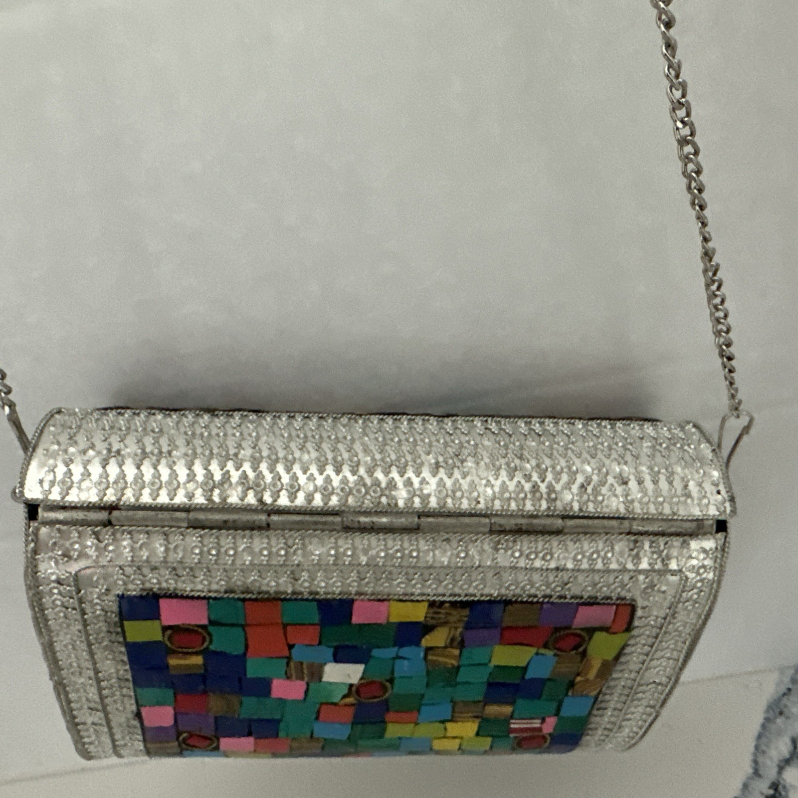 Mosaic Metal Crossbody Handbag Women Bohemian Floral Pattern