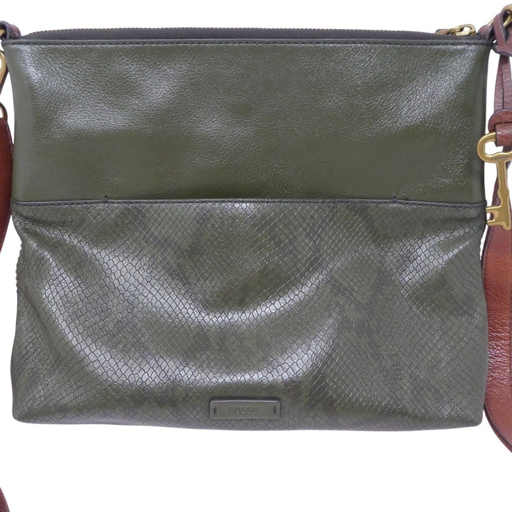 Fossil Fiona Crossbody Bag Womens Medium Green Brown Snake Embossed Leather