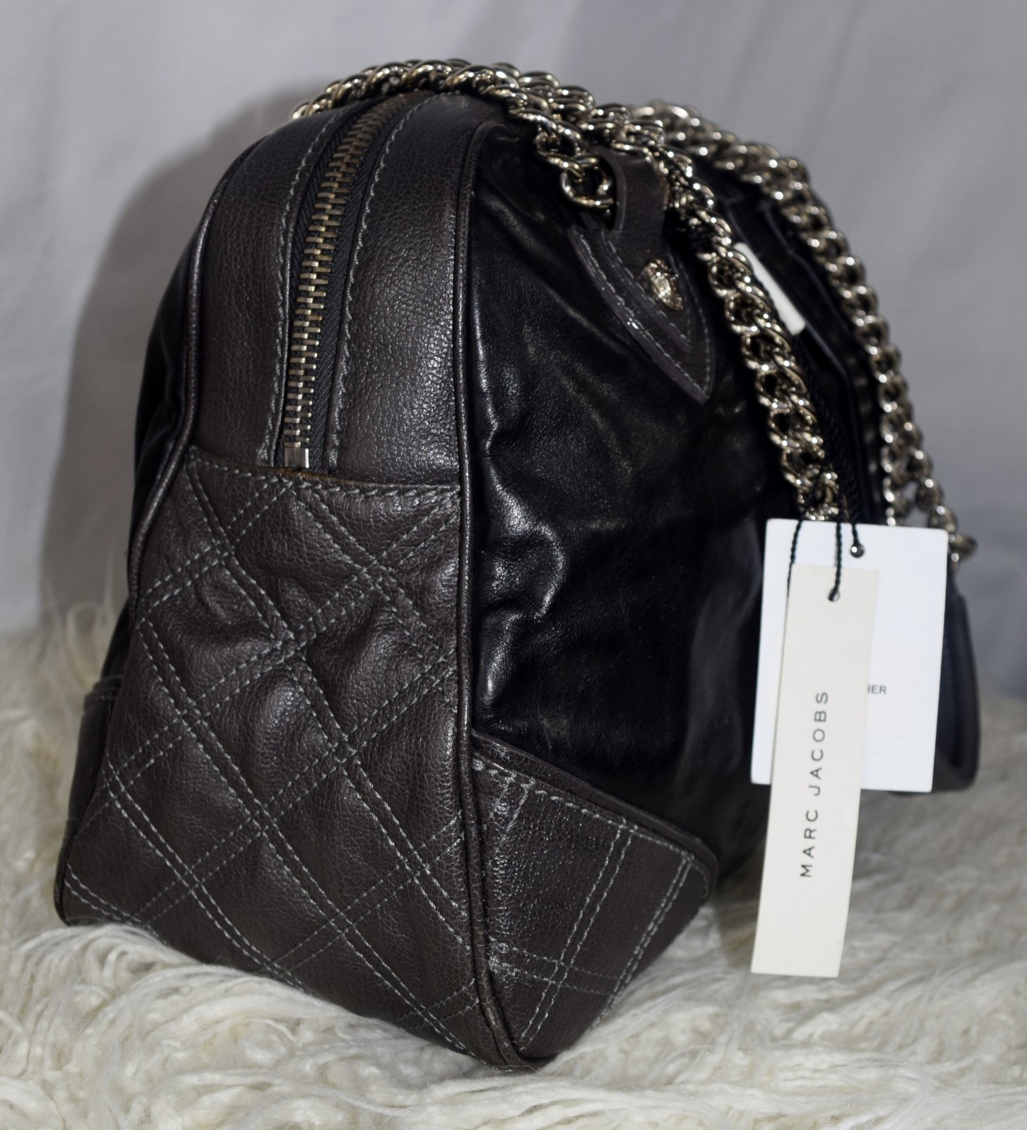NWT MARC JACOBS Quilted & Pleated Bowler Calf Leather Shoulder Bag $1295