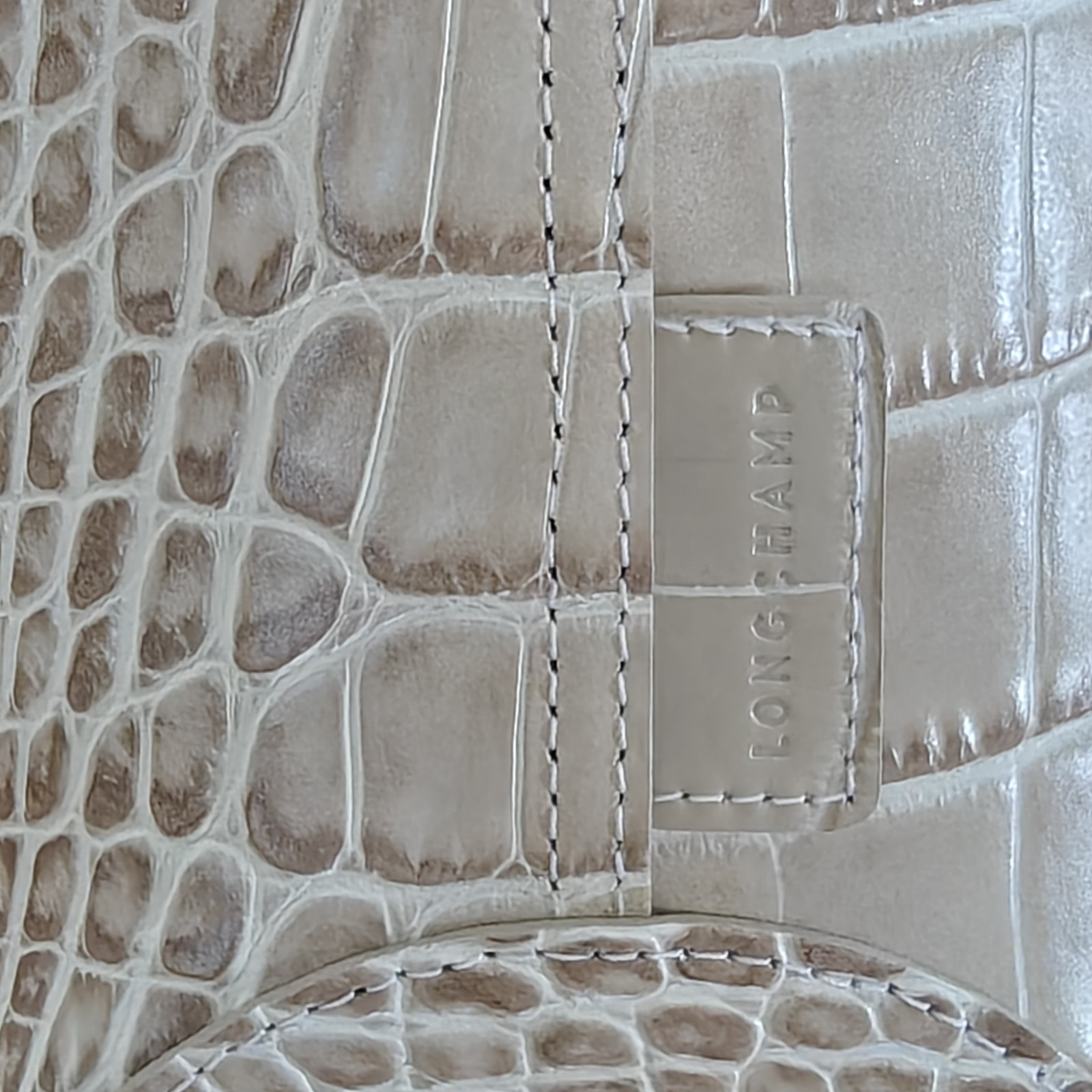 New Longchamp Roseau ivory Crocodile Embossed leather Tote Bag