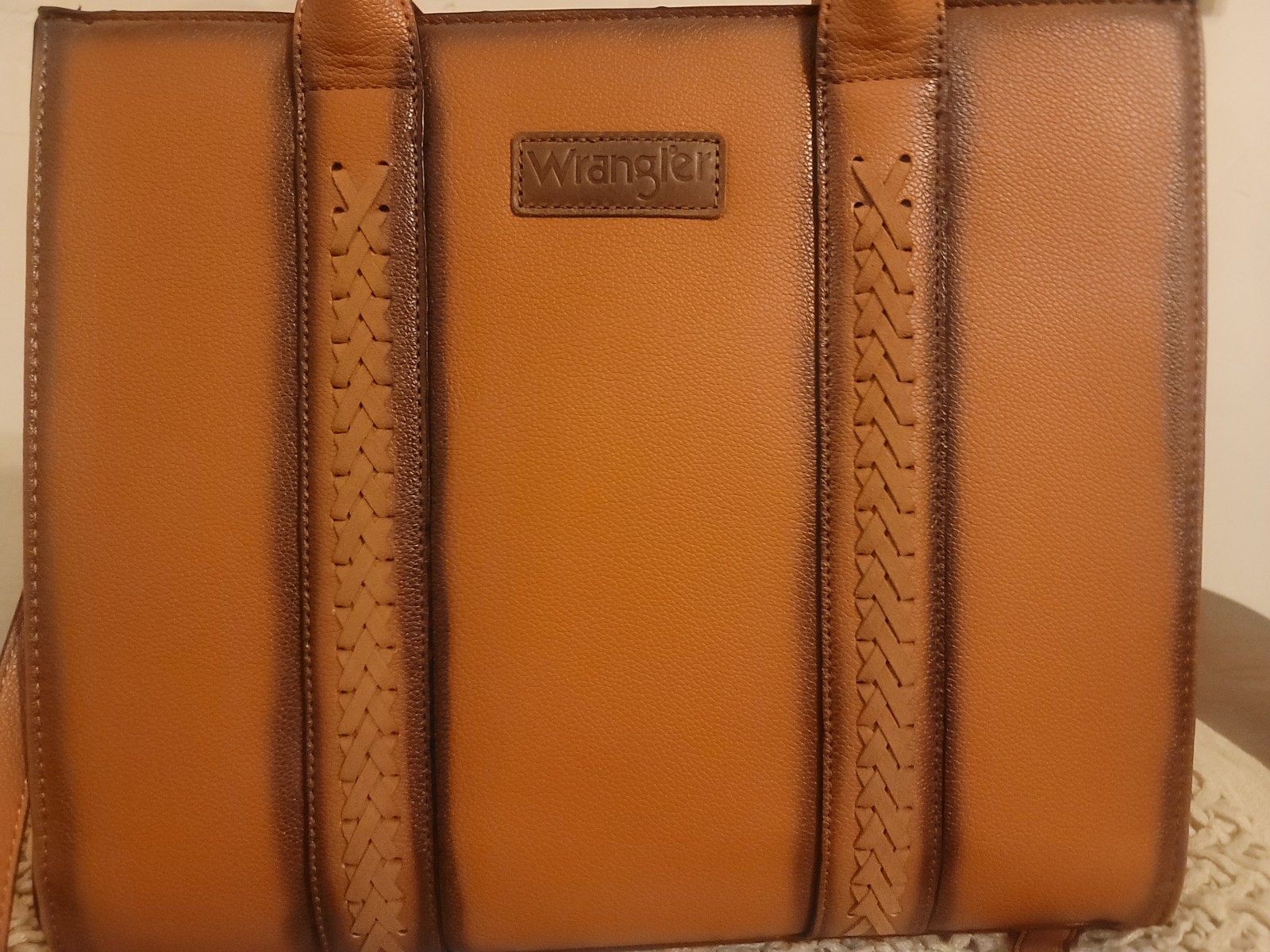 Wrangler Brown Medium Satchel Top Handle Zip Top Detach Strap Gold Hardware