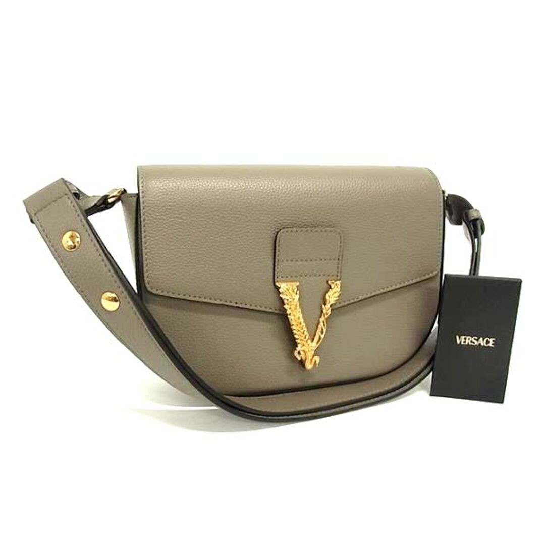 Versace Virtus Leather One Shoulder Bag Greige Size: W: 9.3 × H:6.3 in.