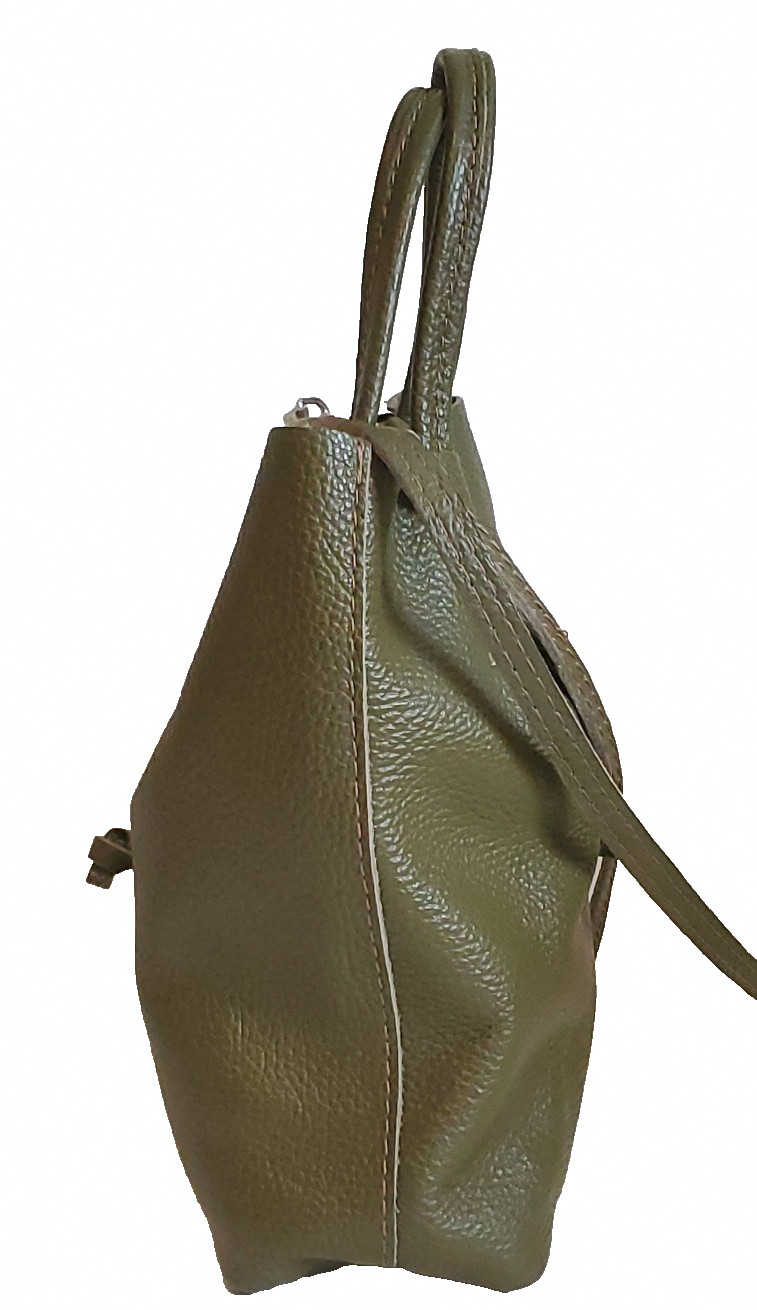 Moss Green Italian Leather Bucket Bag with Matching Case Made in Italy 10 in x 6