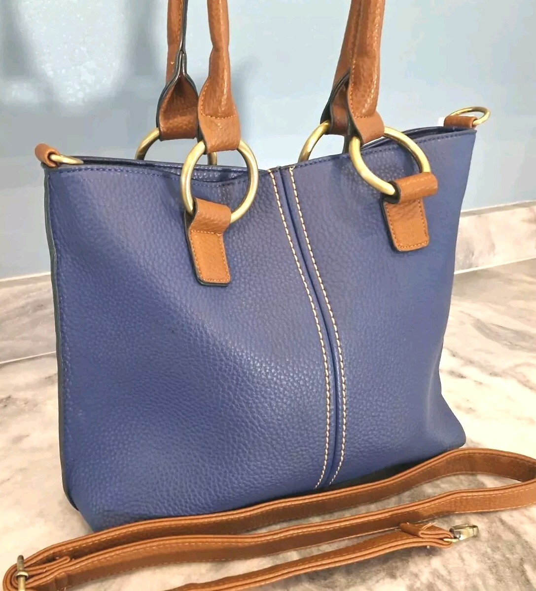 Clearance BLUE Adj Crossbody Shoulder Handbag Brass Decore Go Anywhere New