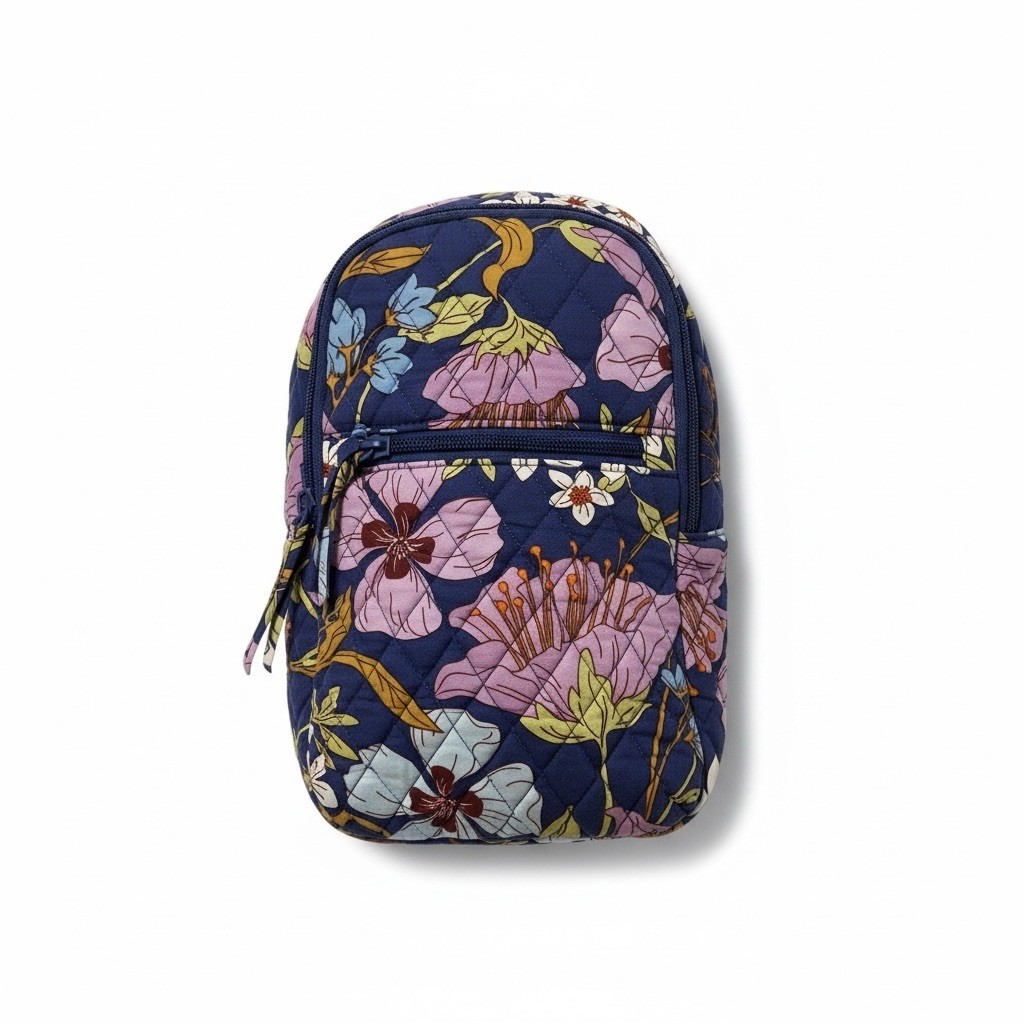 Vera Bradley Quilted Cotton Crossbody Bag Purple Zip Pockets Adjustable Strap