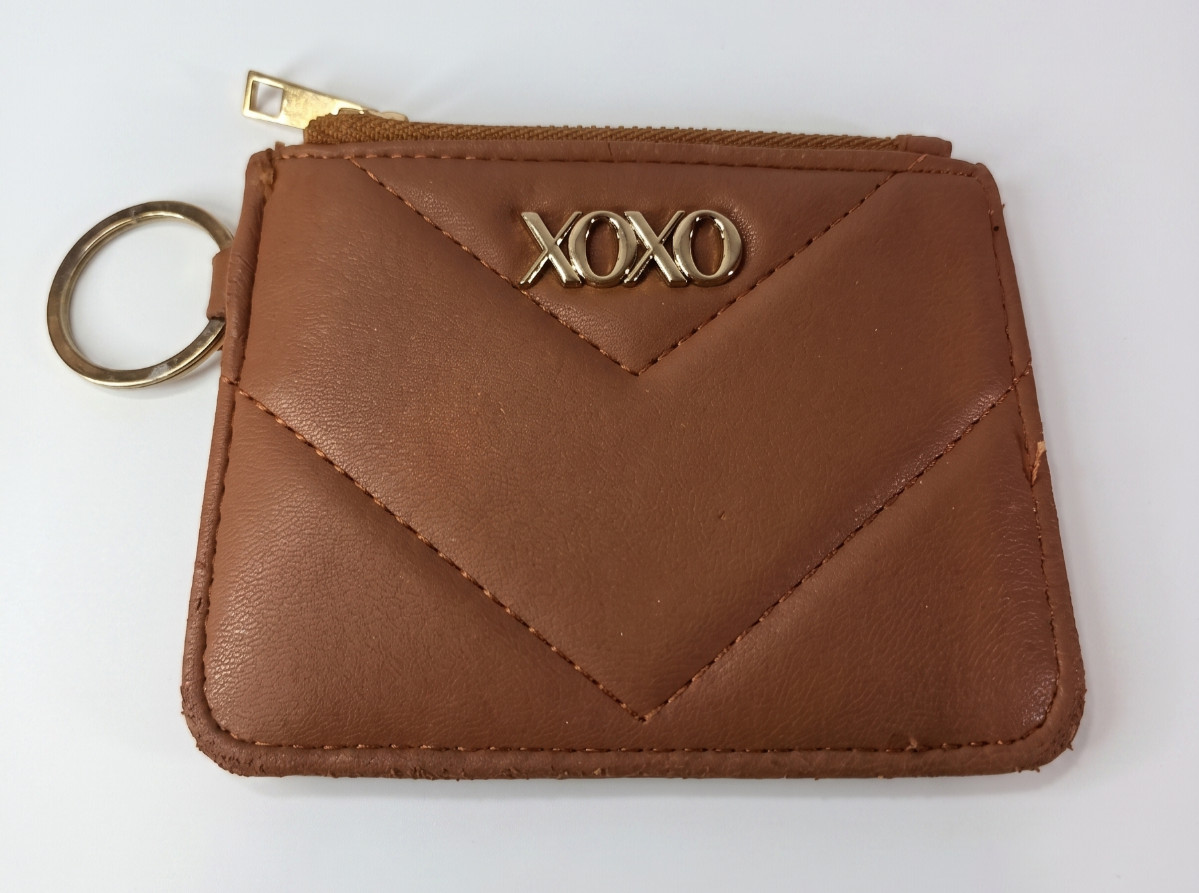 XOXO Brown Quilted Faux Leather Card Holder Wallet Keychain Coin Pouch