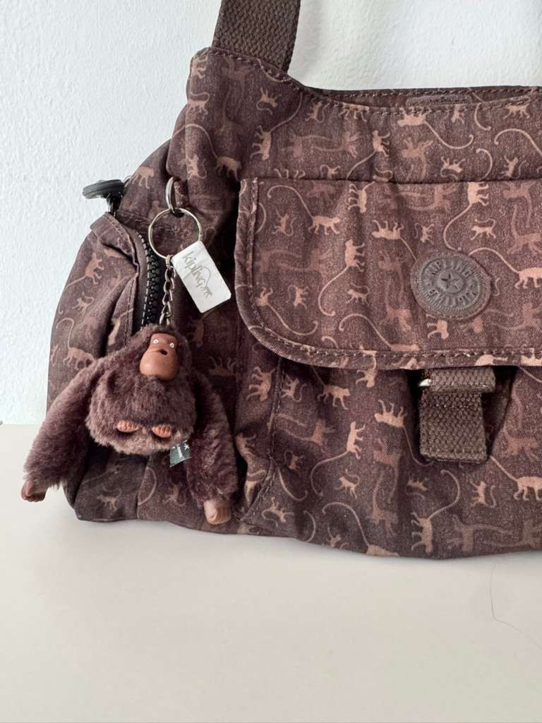 Kipling Handbag Bag Womens Monkey Print w/ Monkey Keychain