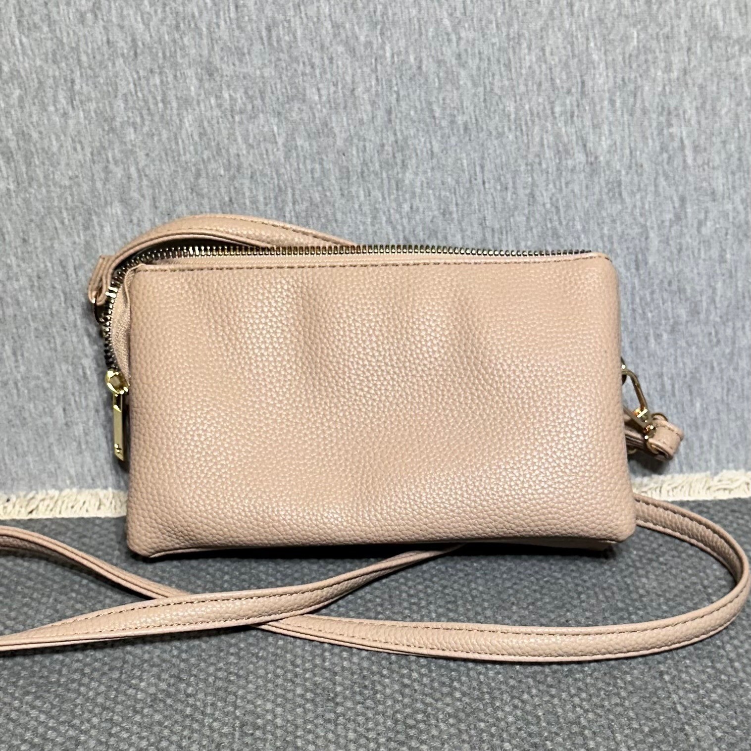 Kedzie Womens Crossbody Bag Pink Pebble Triple Gusset Small Clutch Purse Gold