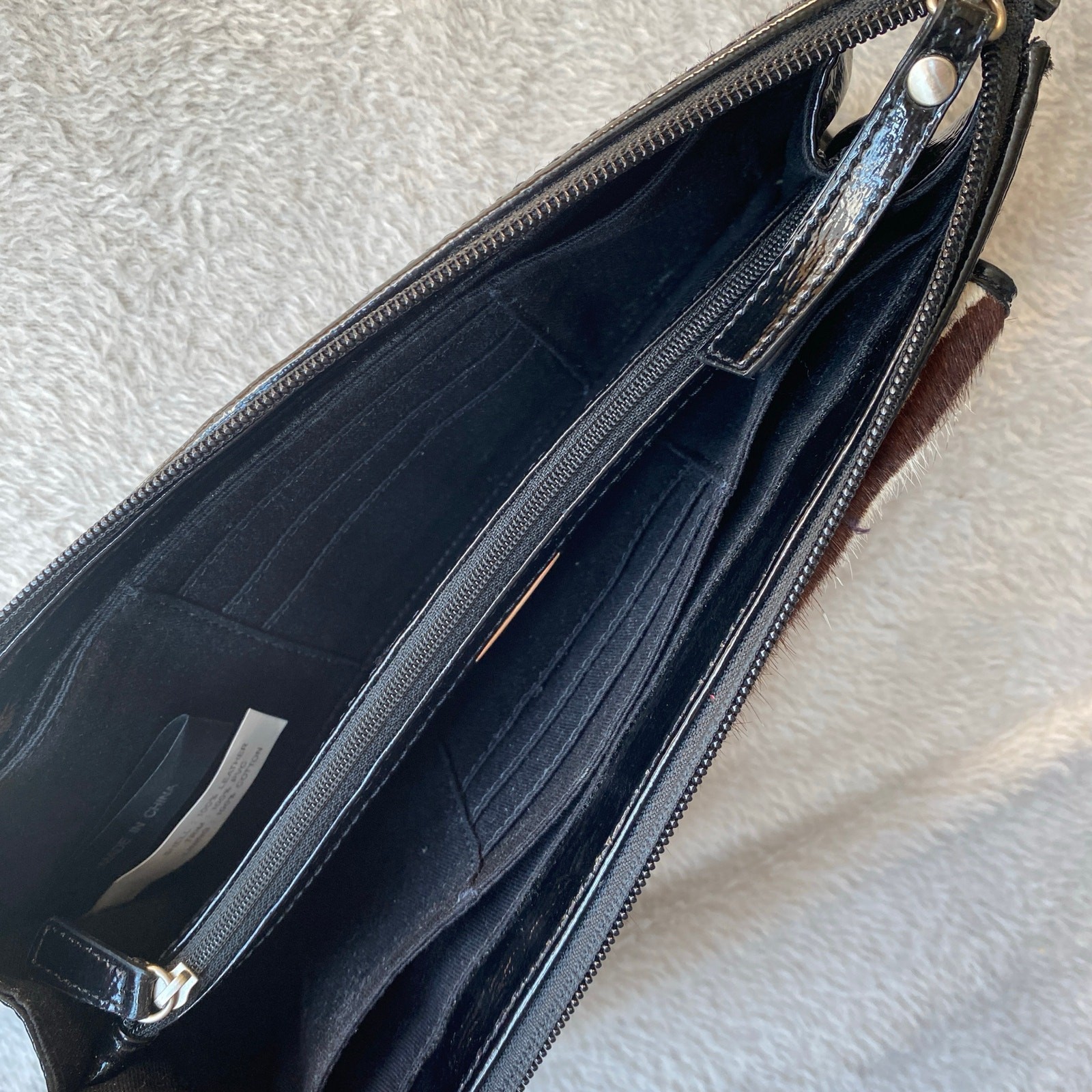 Vintage Talbots Zebra Calf Hair Wristlet Clutch Black Brown Leather and PVC Trim