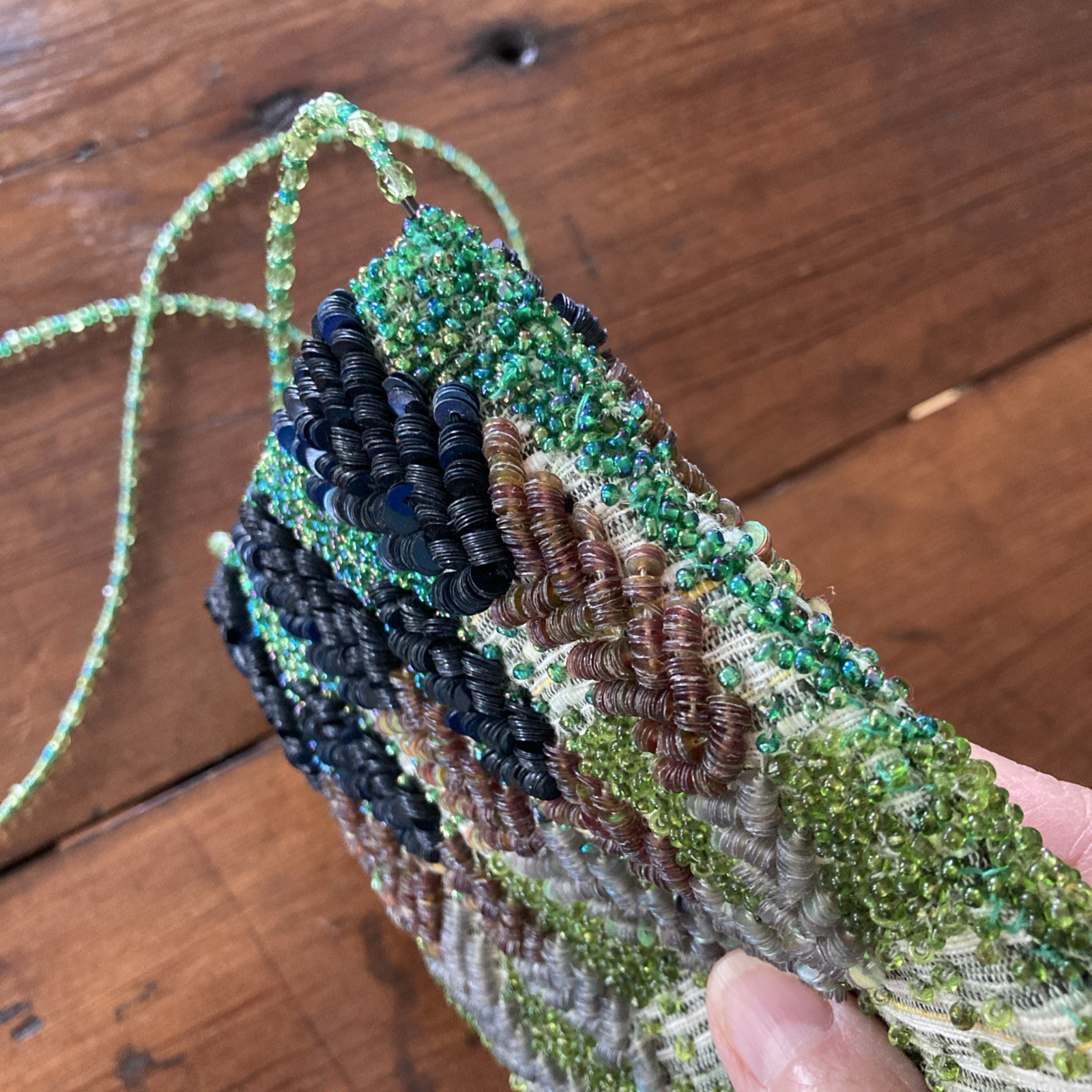 SANTI Artisan Beaded Petite Bag Excellent Condition 19” Drop 4.5 X 5 Inches