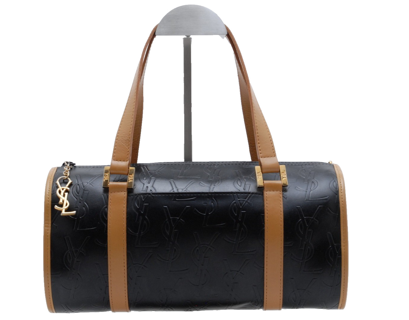 Yves Saint Laurent Vintage Cylinder Hand Bag Black Brown Leather Vintage