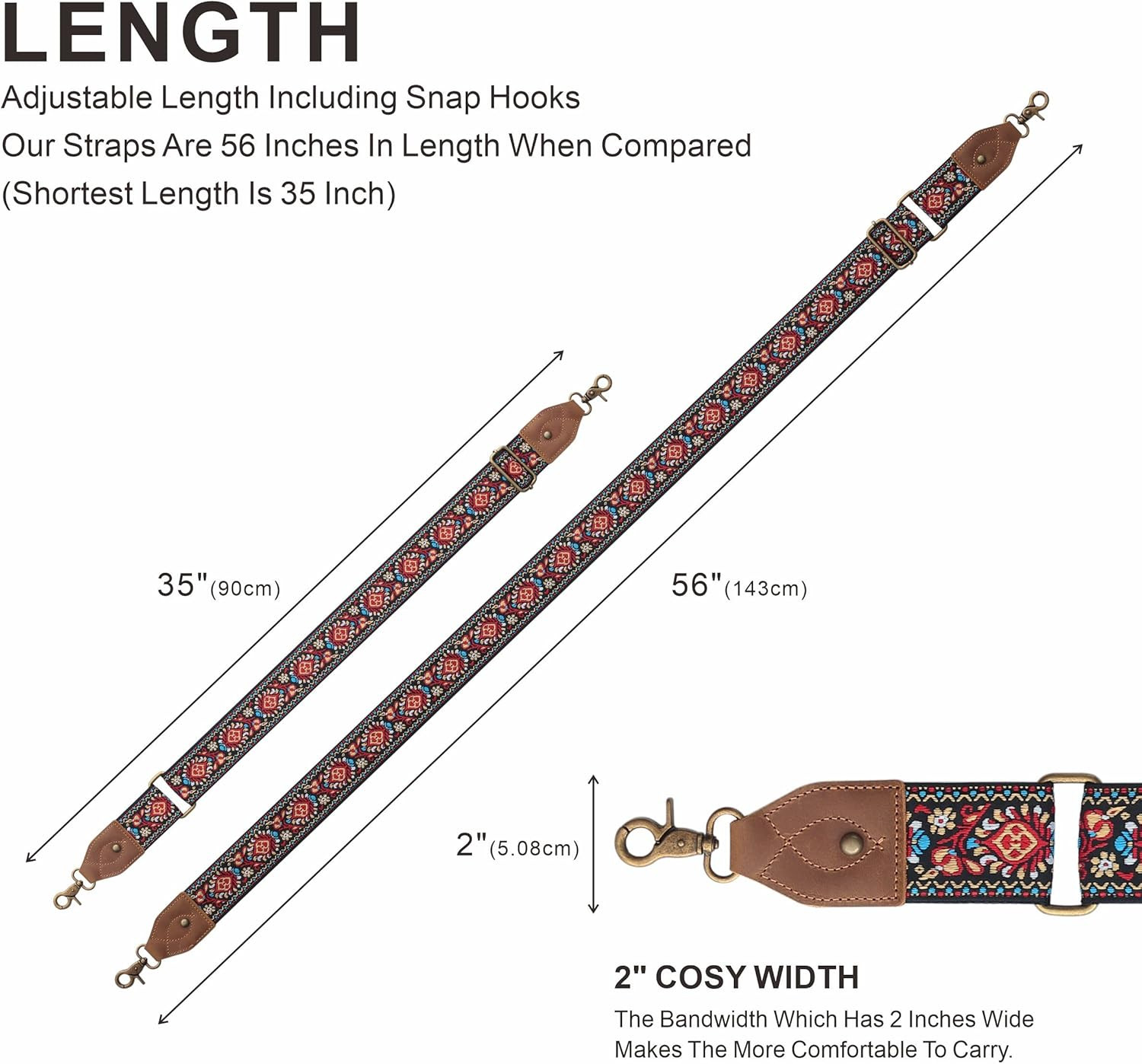Purse Strap, 2″ Cowhide Head Wide Shoulder Strap Adjustable Replacement,Retro Ja