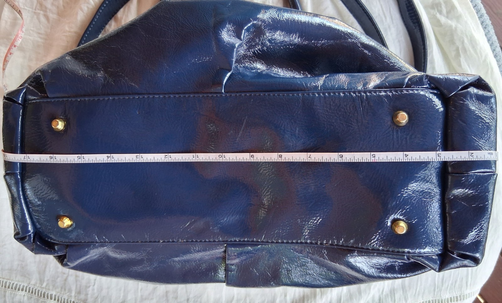 Buddha Boutique Navy Blue Patent Faux Leather Bow Satchel Shoulder Crossbody Bag