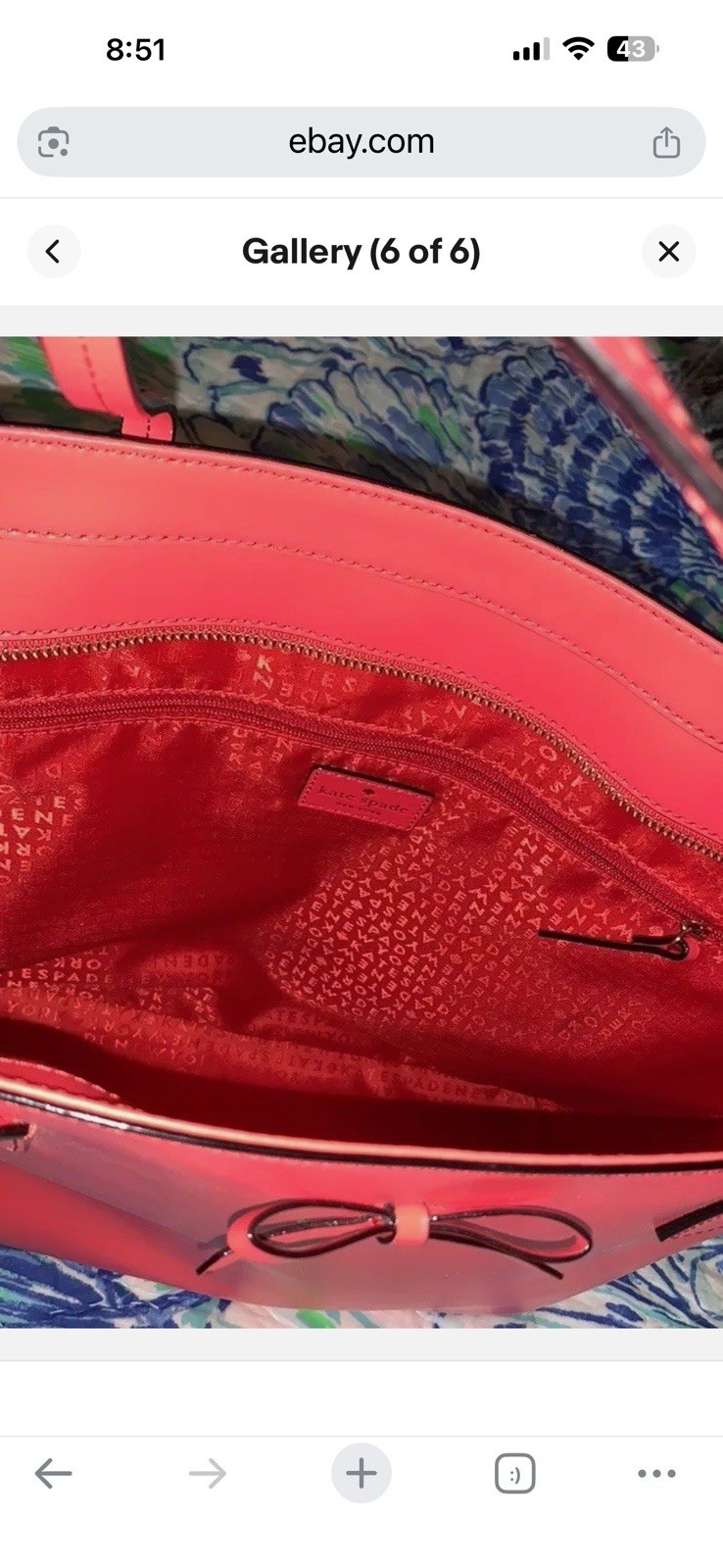kate spade new york Sawyer Street Pink Bow Tote Bag Zip Closure Inner Pockets