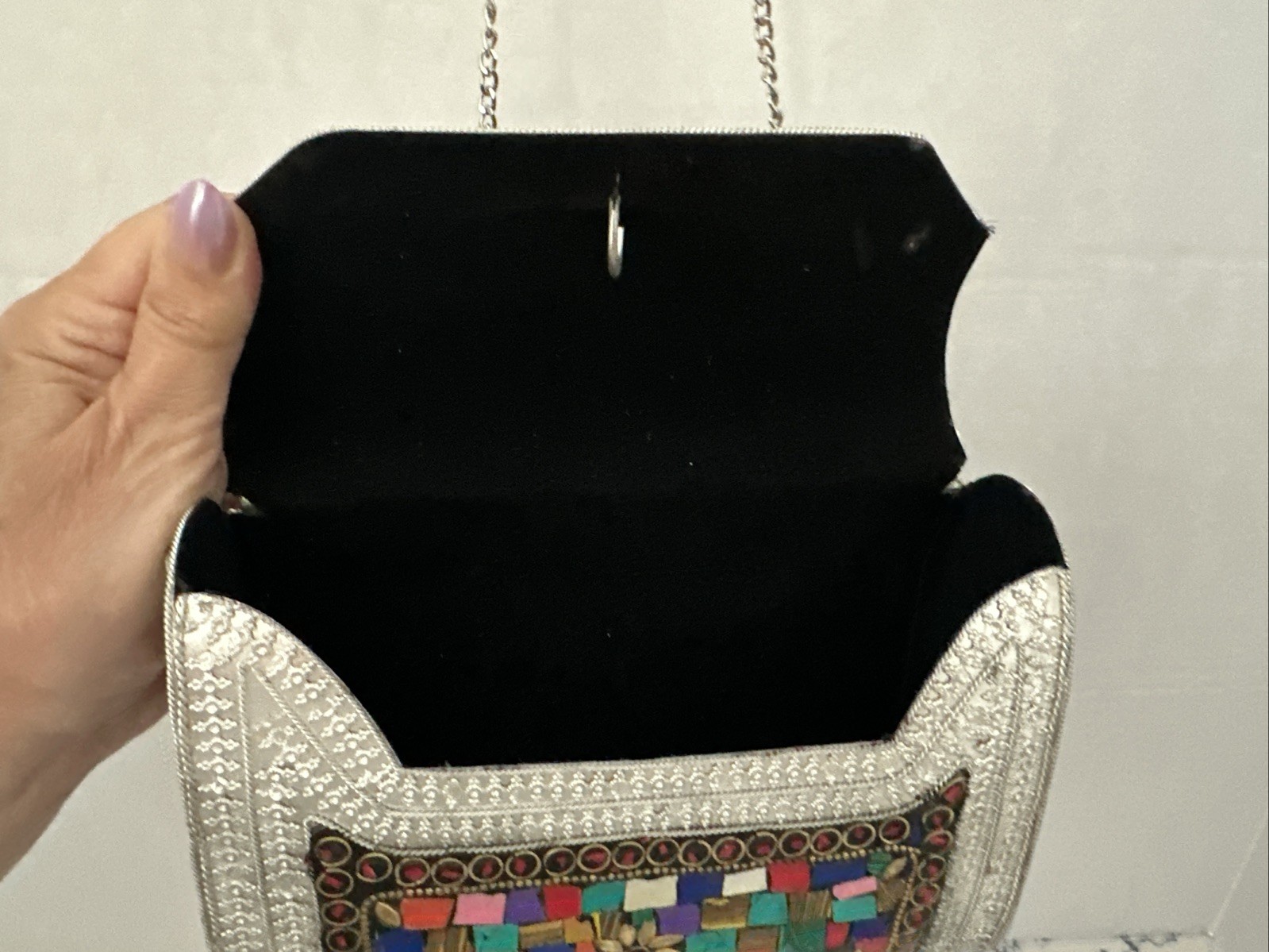 Mosaic Metal Crossbody Handbag Women Bohemian Floral Pattern